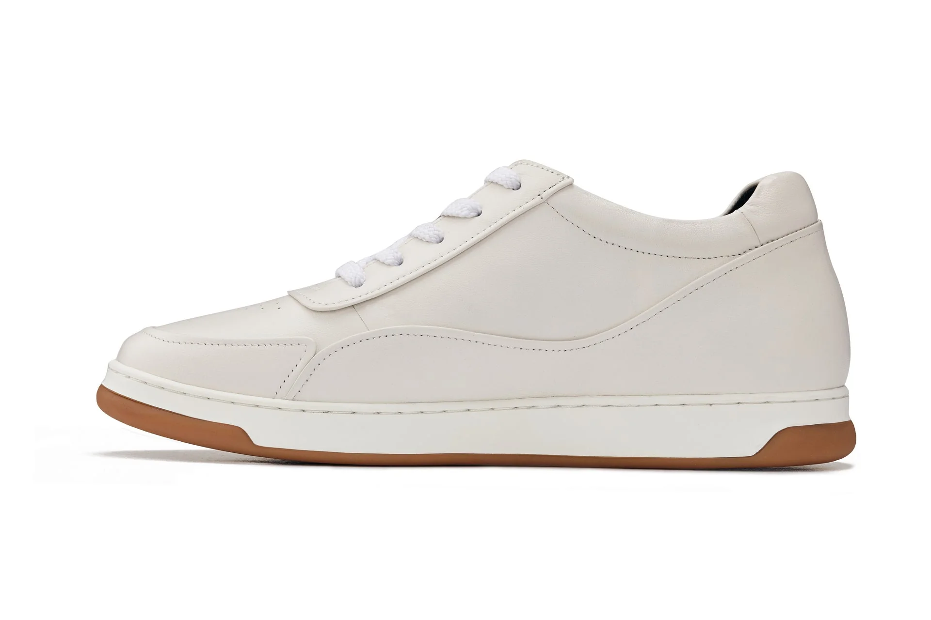 Y7886 - 2.6 Inches Taller (Off-White/White & Gum Sole) - Elevated Leather Men's Sneakers - Image 3