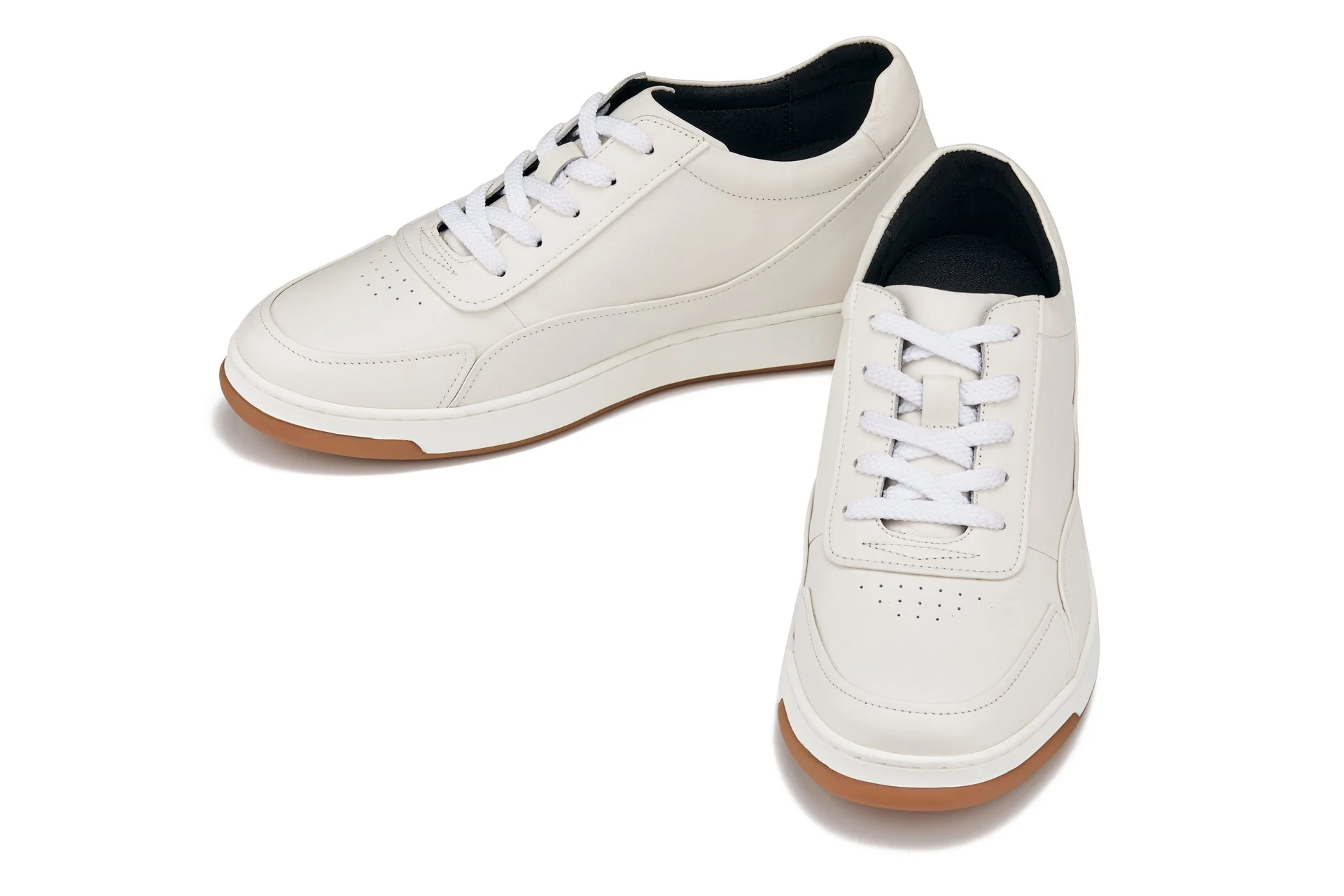Y7886 - 2.6 Inches Taller (Off-White/White & Gum Sole) - Elevated Leather Men's Sneakers - Image 4
