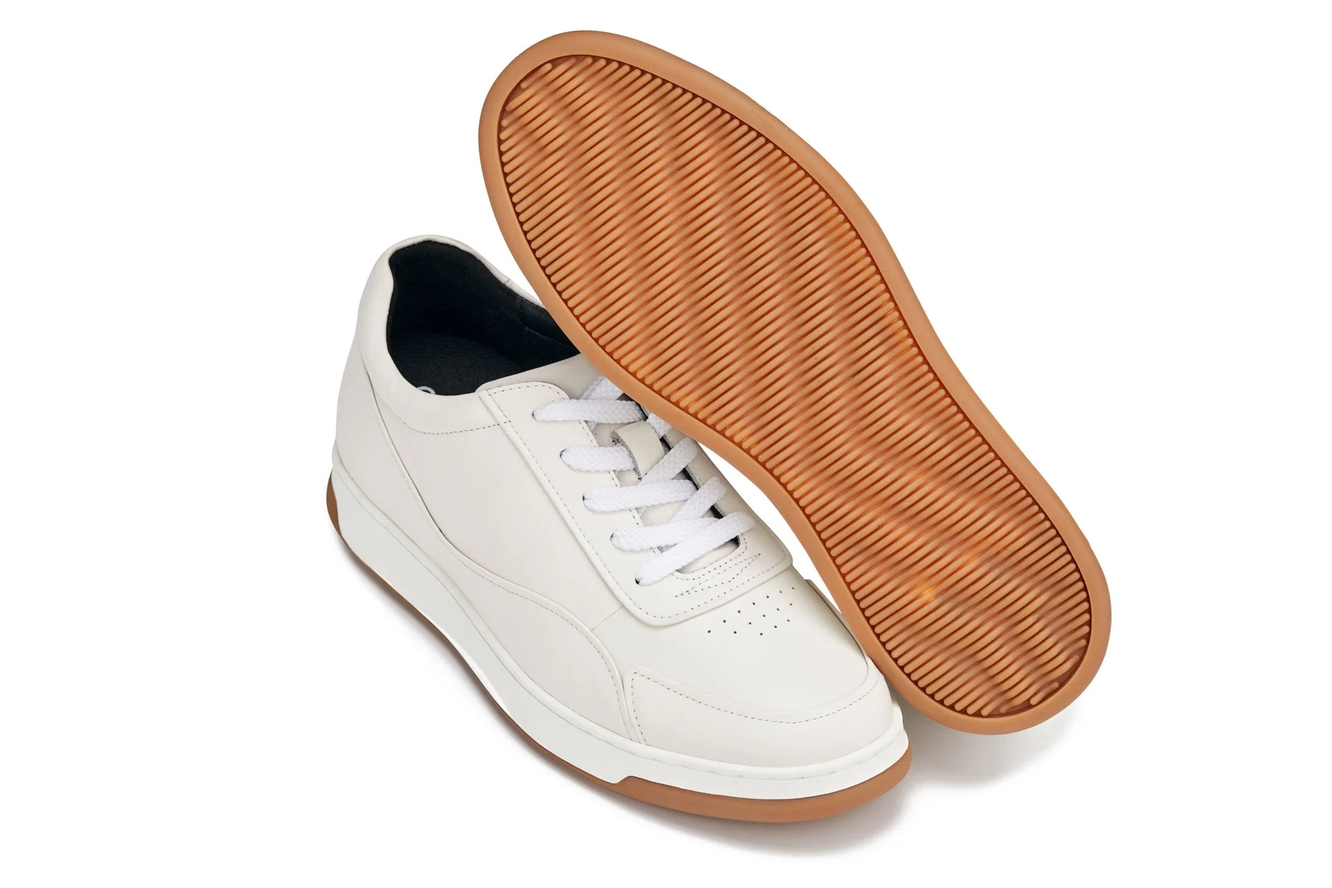 Y7886 - 2.6 Inches Taller (Off-White/White & Gum Sole) - Elevated Leather Men's Sneakers - Image 5
