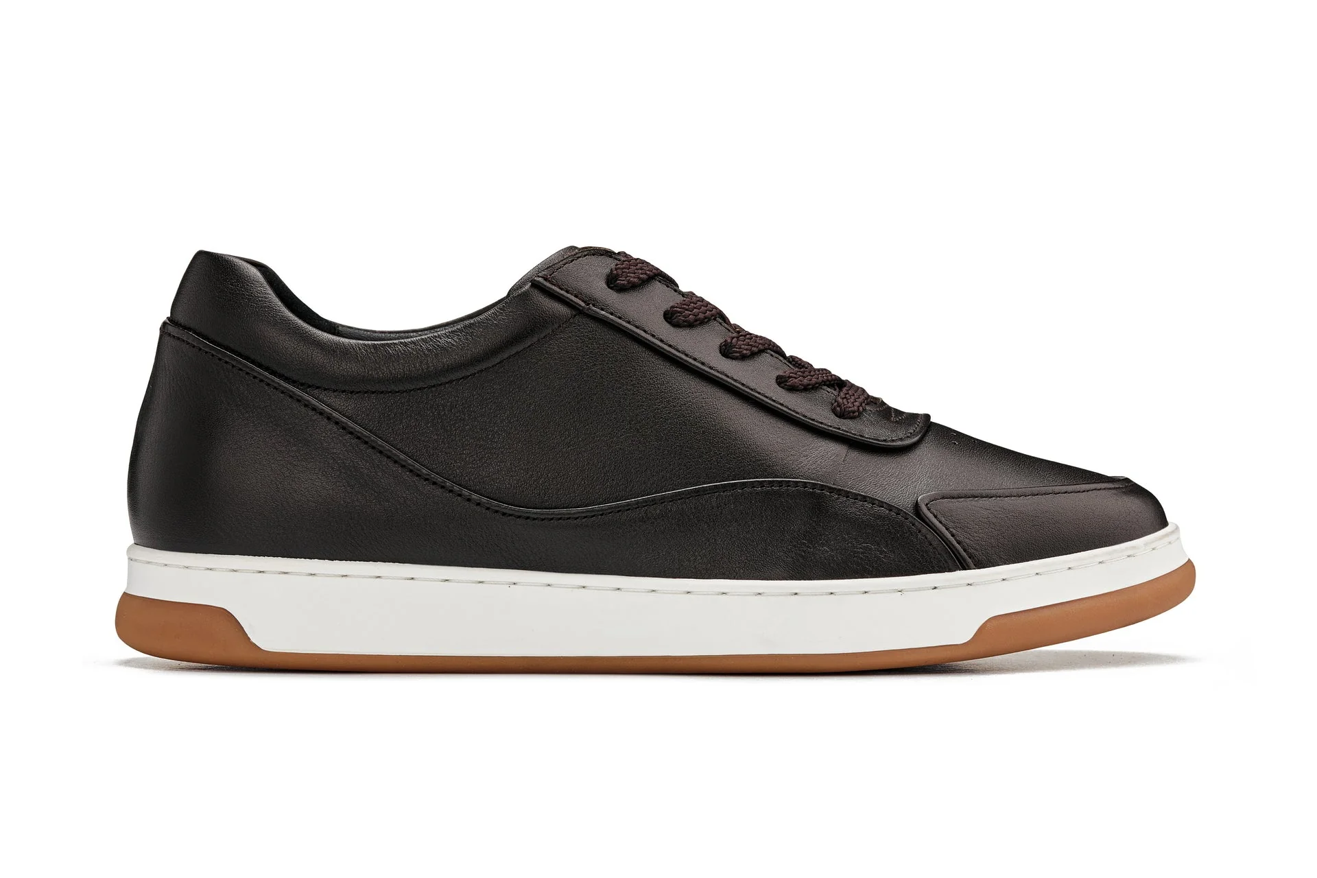 Y7887 - 2.6 Inches Taller (Deep Espresso/White & Gum Sole) - Elevated Leather Men's Sneakers - Image 2