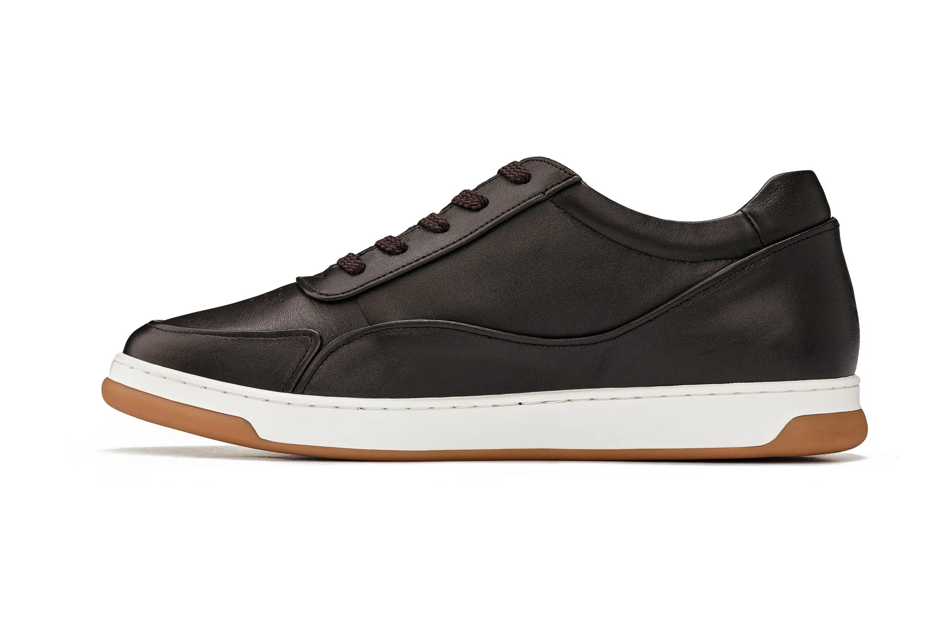 Y7887 - 2.6 Inches Taller (Deep Espresso/White & Gum Sole) - Elevated Leather Men's Sneakers - Image 3