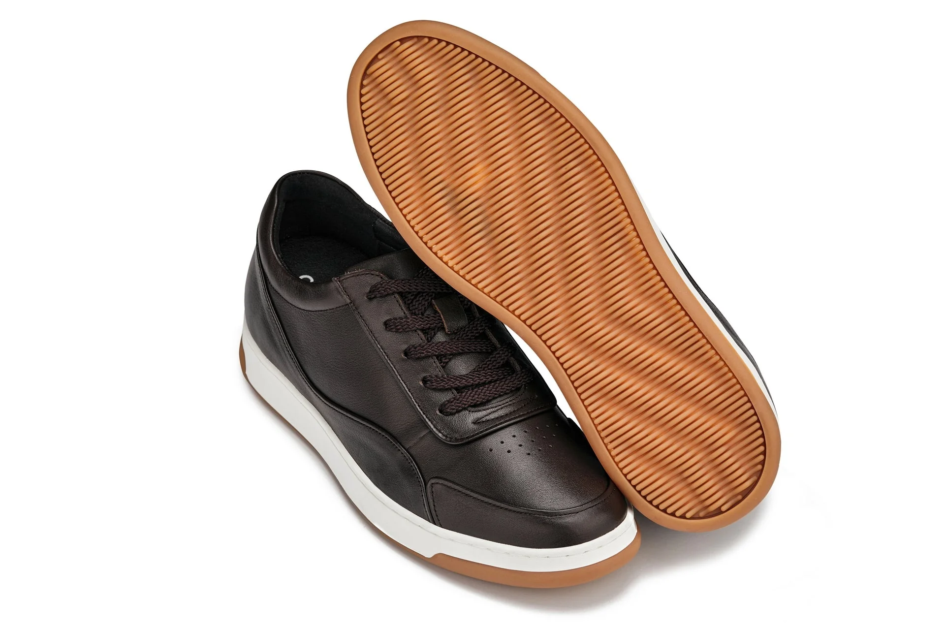 Y7887 - 2.6 Inches Taller (Deep Espresso/White & Gum Sole) - Elevated Leather Men's Sneakers - Image 5