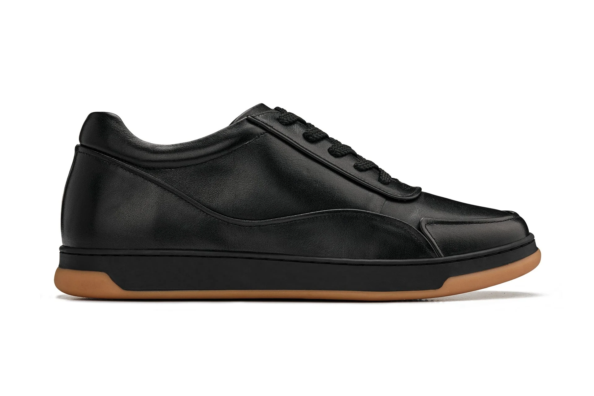 Y7888 - 2.6 Inches Taller (Noir/Black & Gum Sole) - Elevated Leather Men's Sneakers - Image 2