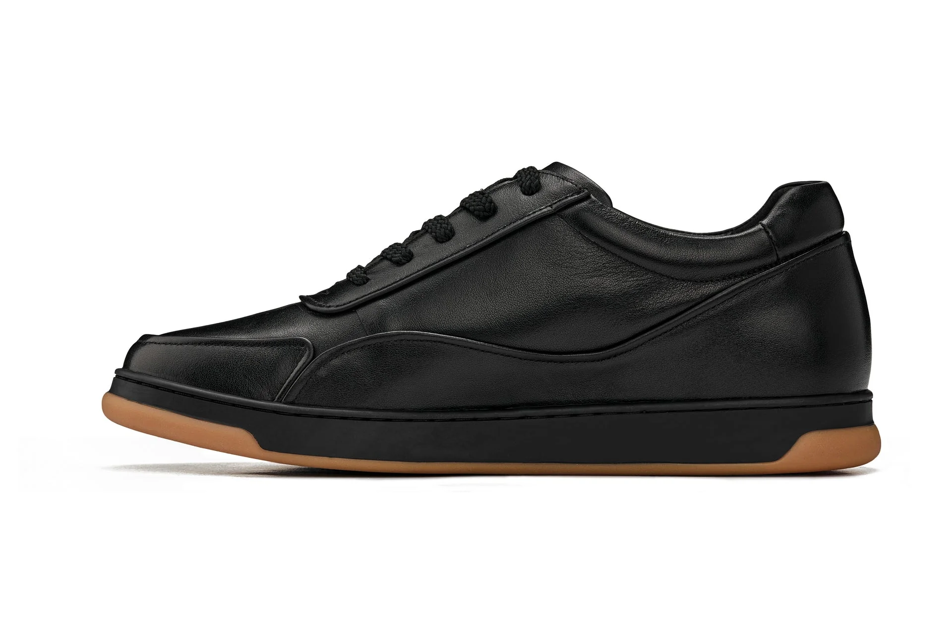 Y7888 - 2.6 Inches Taller (Noir/Black & Gum Sole) - Elevated Leather Men's Sneakers - Image 3