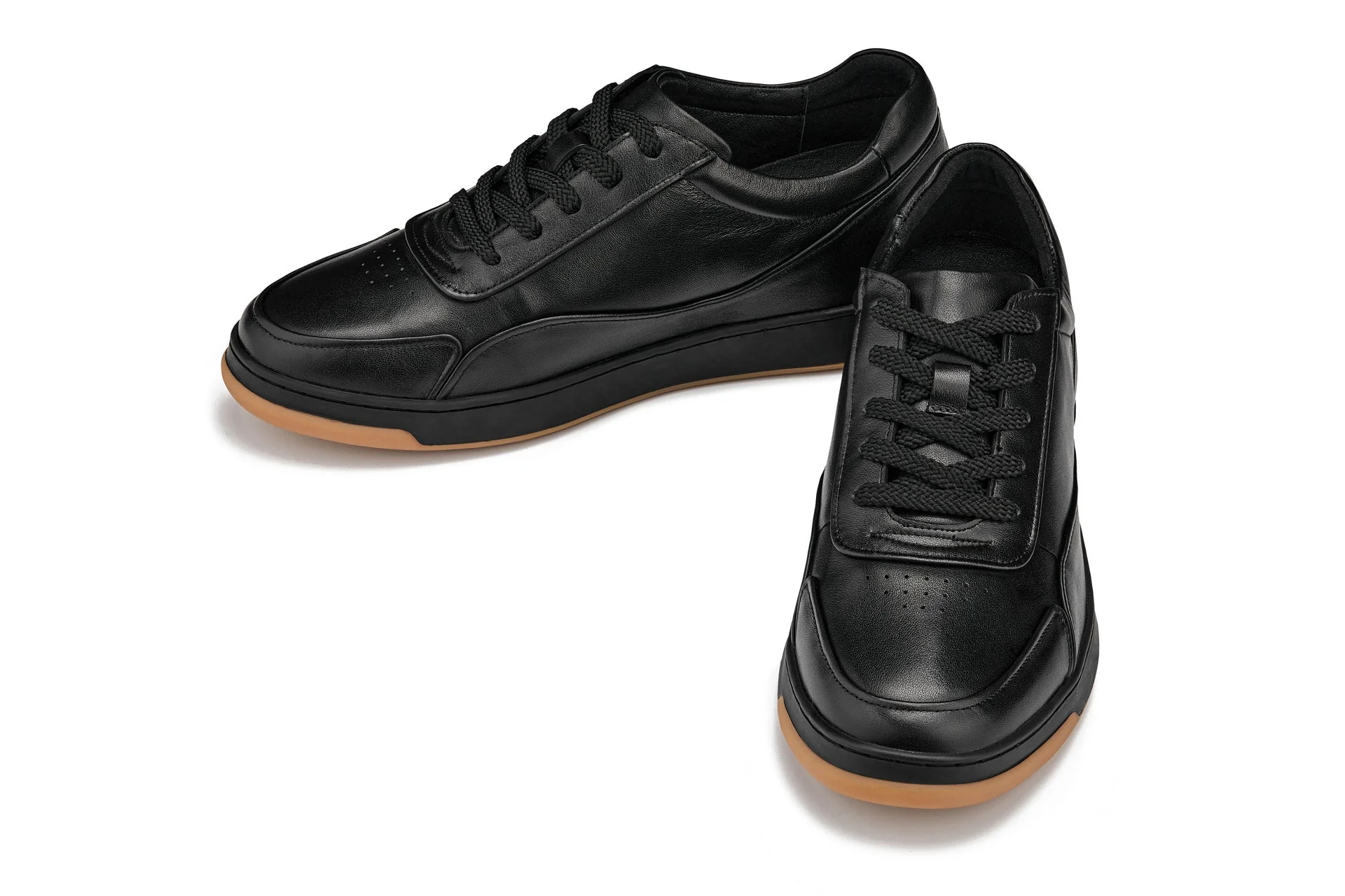 Y7888 - 2.6 Inches Taller (Noir/Black & Gum Sole) - Elevated Leather Men's Sneakers - Image 4