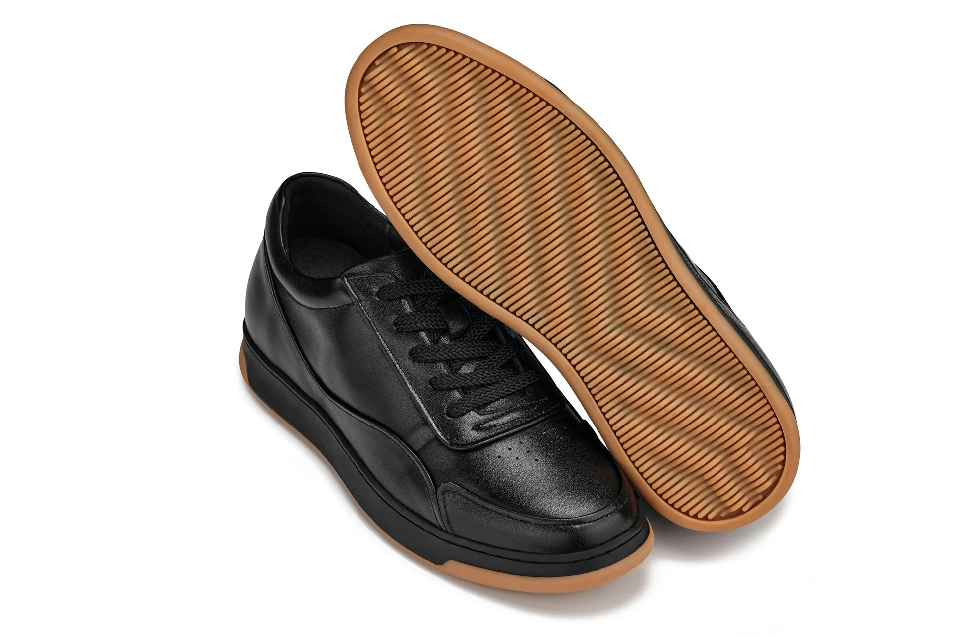 Y7888 - 2.6 Inches Taller (Noir/Black & Gum Sole) - Elevated Leather Men's Sneakers - Image 5