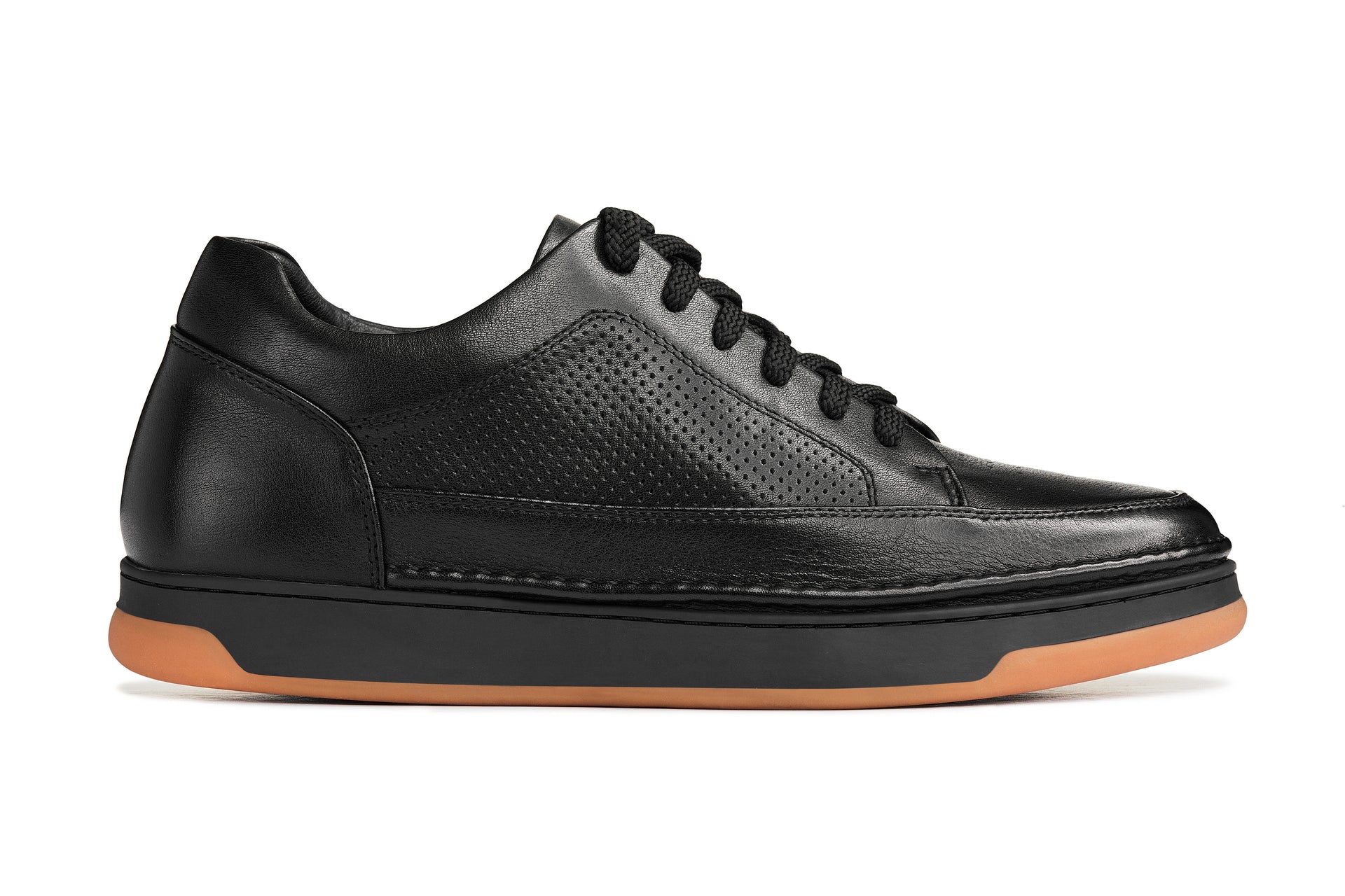 Y7931 - 2.6 Inches Taller (Noir/Black) - Elevated Leather Micro-Perforated Men's Sneakers - Image 2
