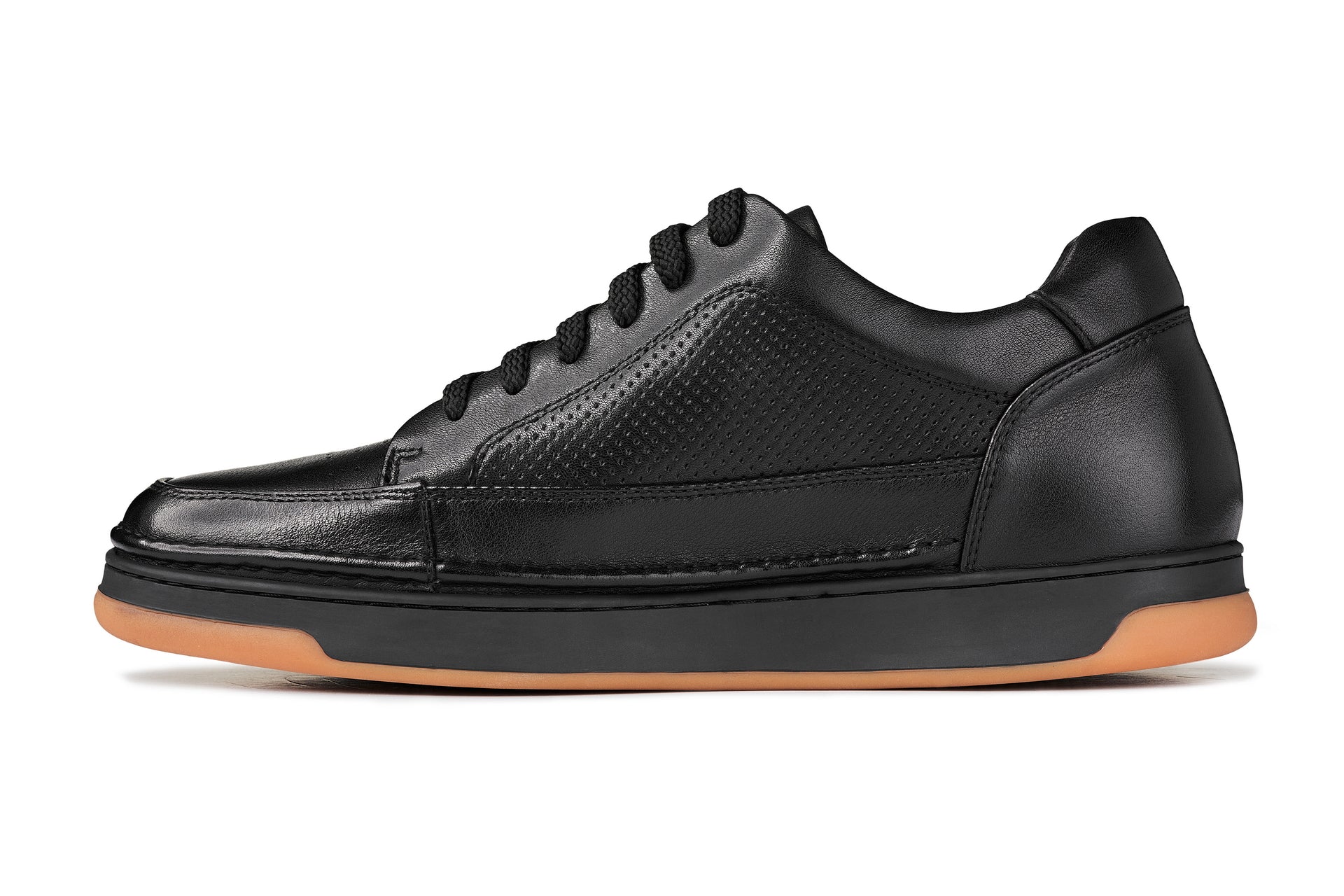 Y7931 - 2.6 Inches Taller (Noir/Black) - Elevated Leather Micro-Perforated Men's Sneakers - Image 3
