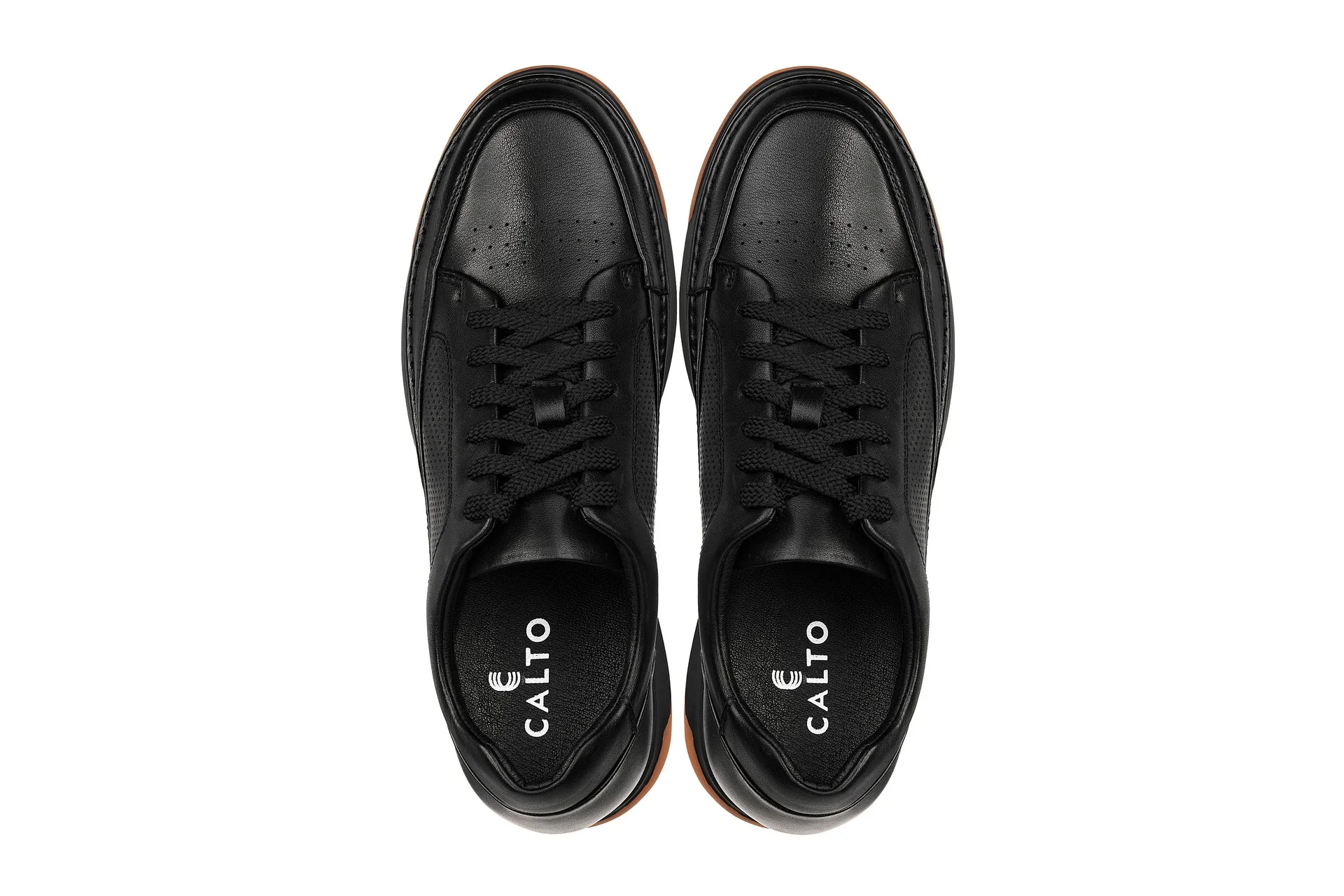 Y7931 - 2.6 Inches Taller (Noir/Black) - Elevated Leather Micro-Perforated Men's Sneakers - Image 4