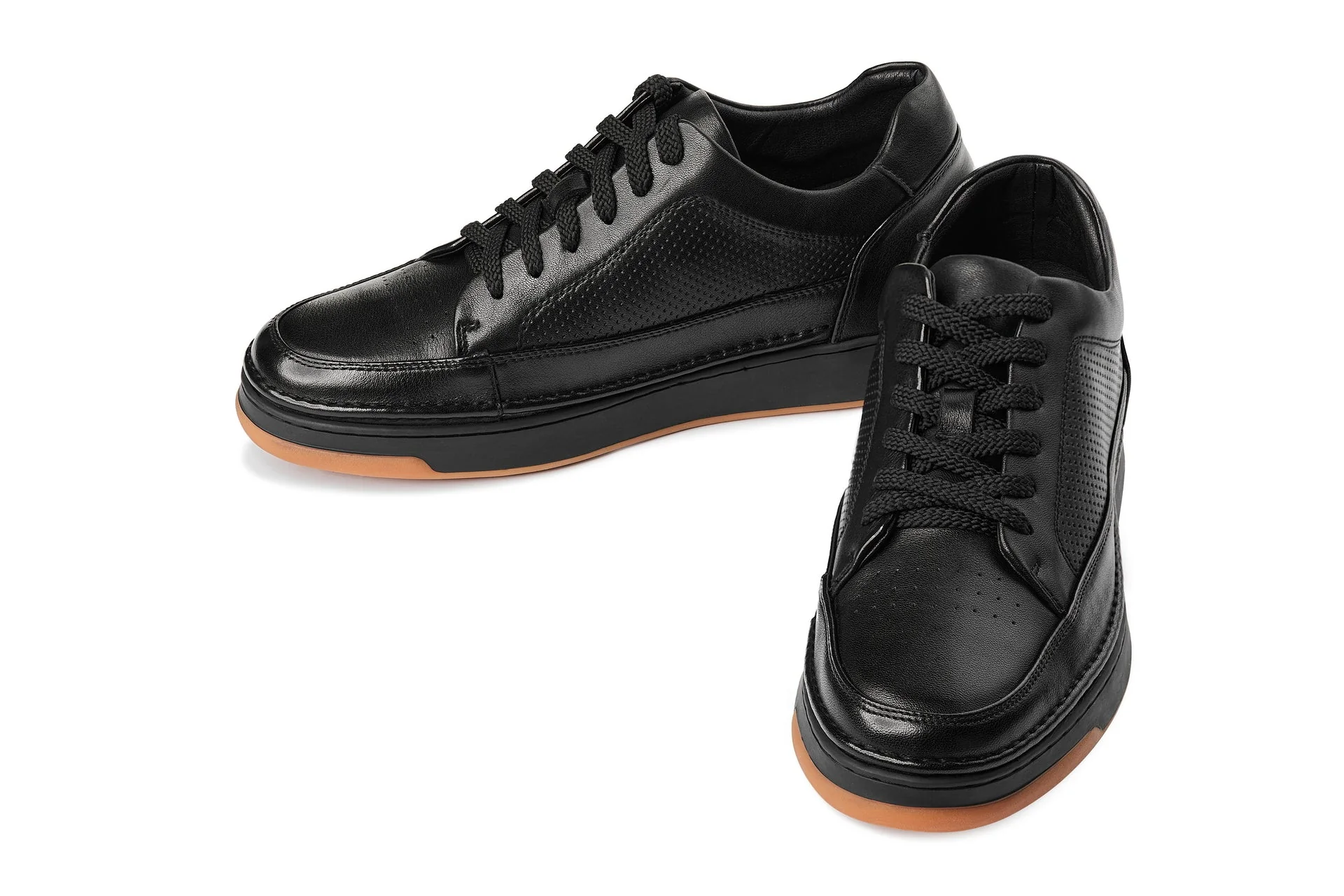 Y7931 - 2.6 Inches Taller (Noir/Black) - Elevated Leather Micro-Perforated Men's Sneakers - Image 5