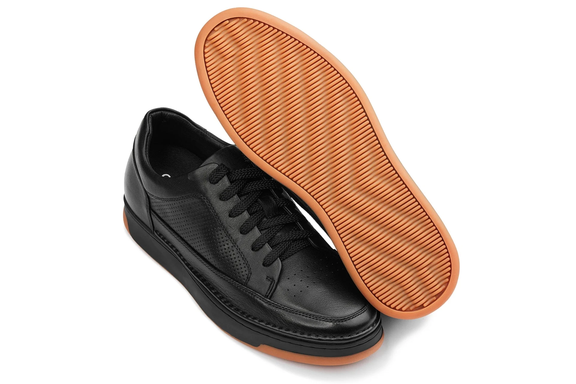 Y7931 - 2.6 Inches Taller (Noir/Black) - Elevated Leather Micro-Perforated Men's Sneakers - Image 6