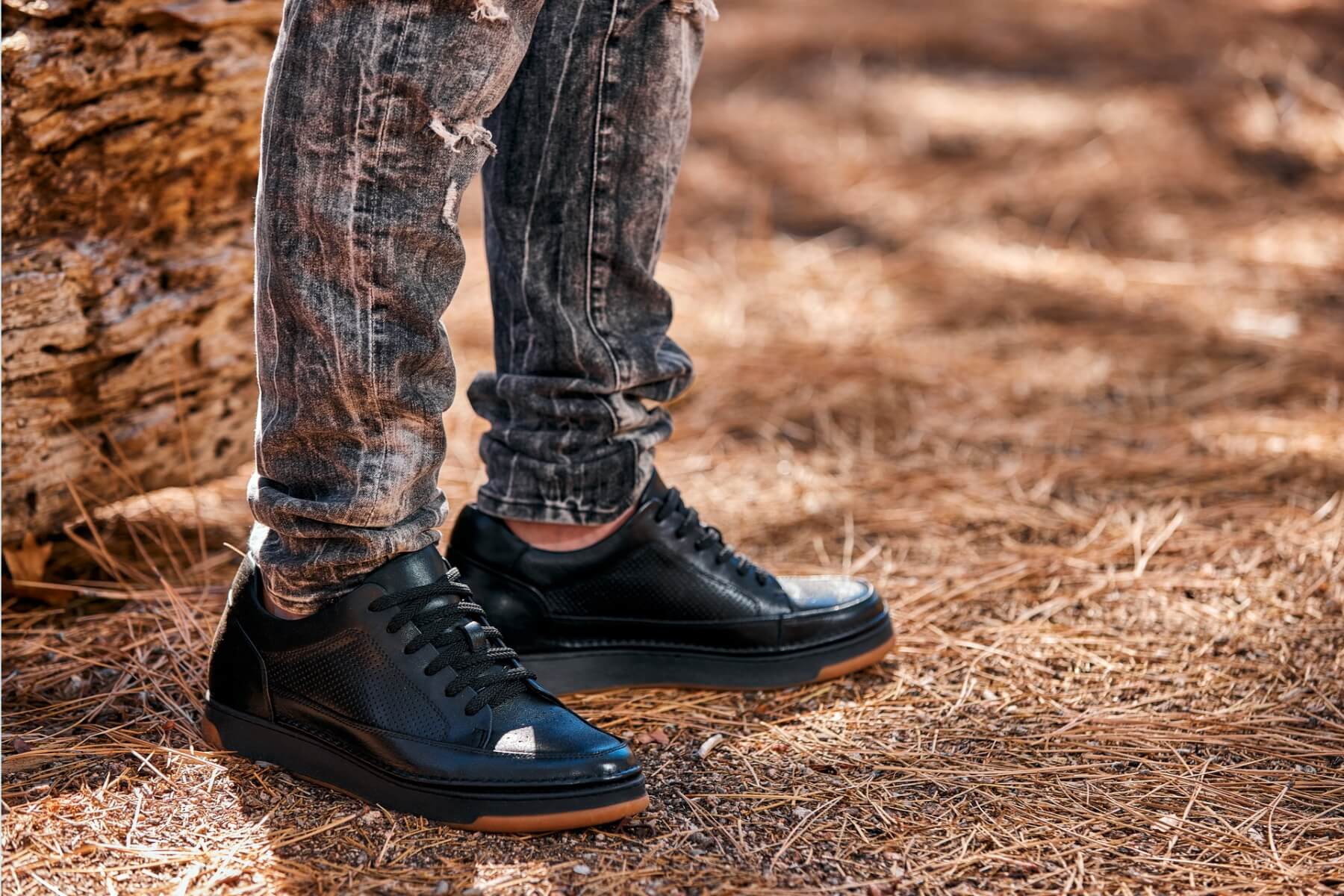 Y7931 - 2.6 Inches Taller (Noir/Black) - Elevated Leather Micro-Perforated Men's Sneakers - Image 8