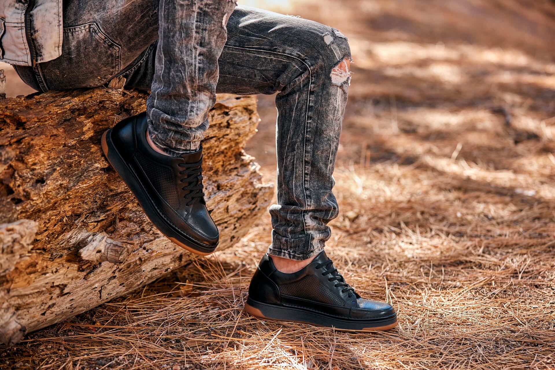 Y7931 - 2.6 Inches Taller (Noir/Black) - Elevated Leather Micro-Perforated Men's Sneakers - Image 9