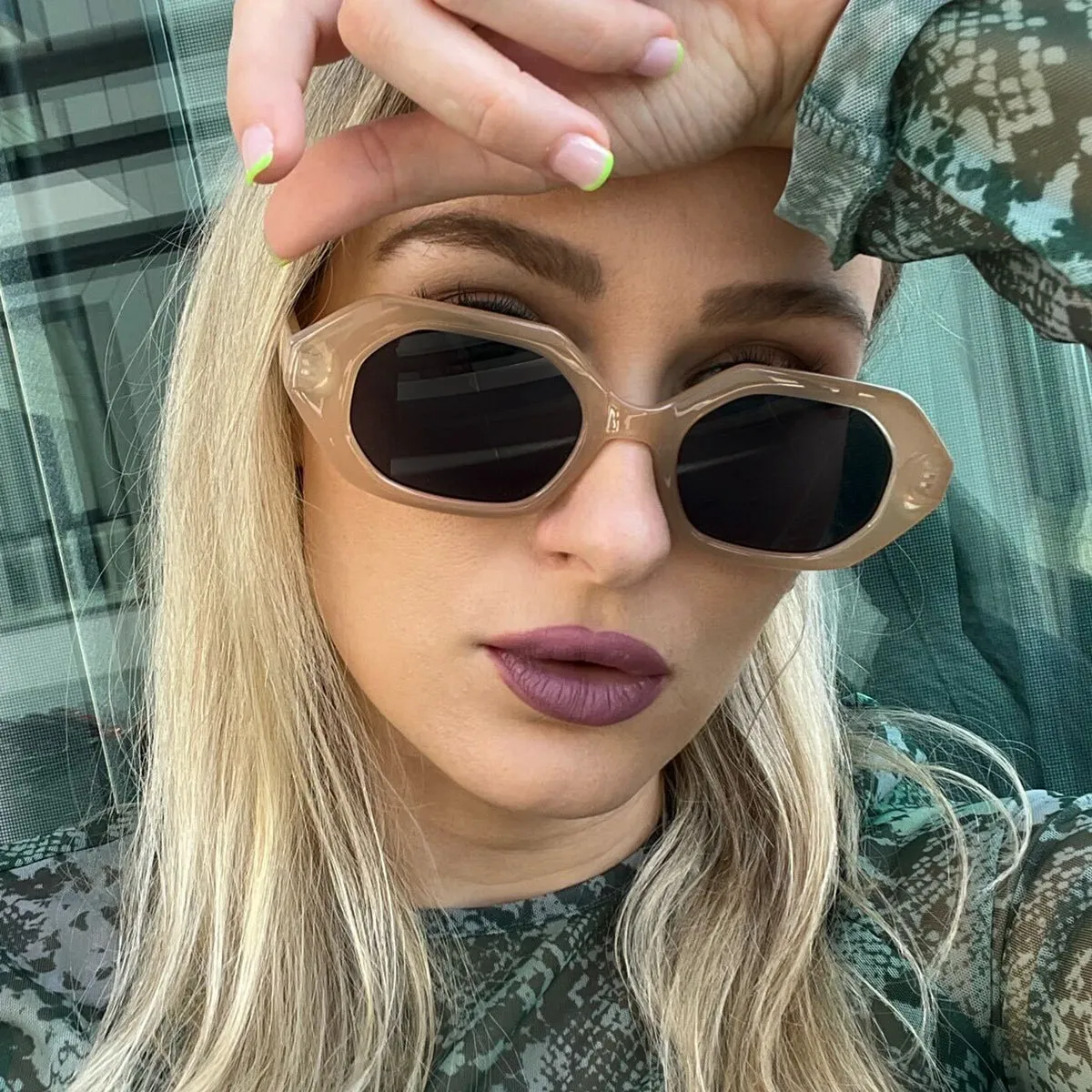 Geometric Unisex Sunglasses - Nude - Image 7