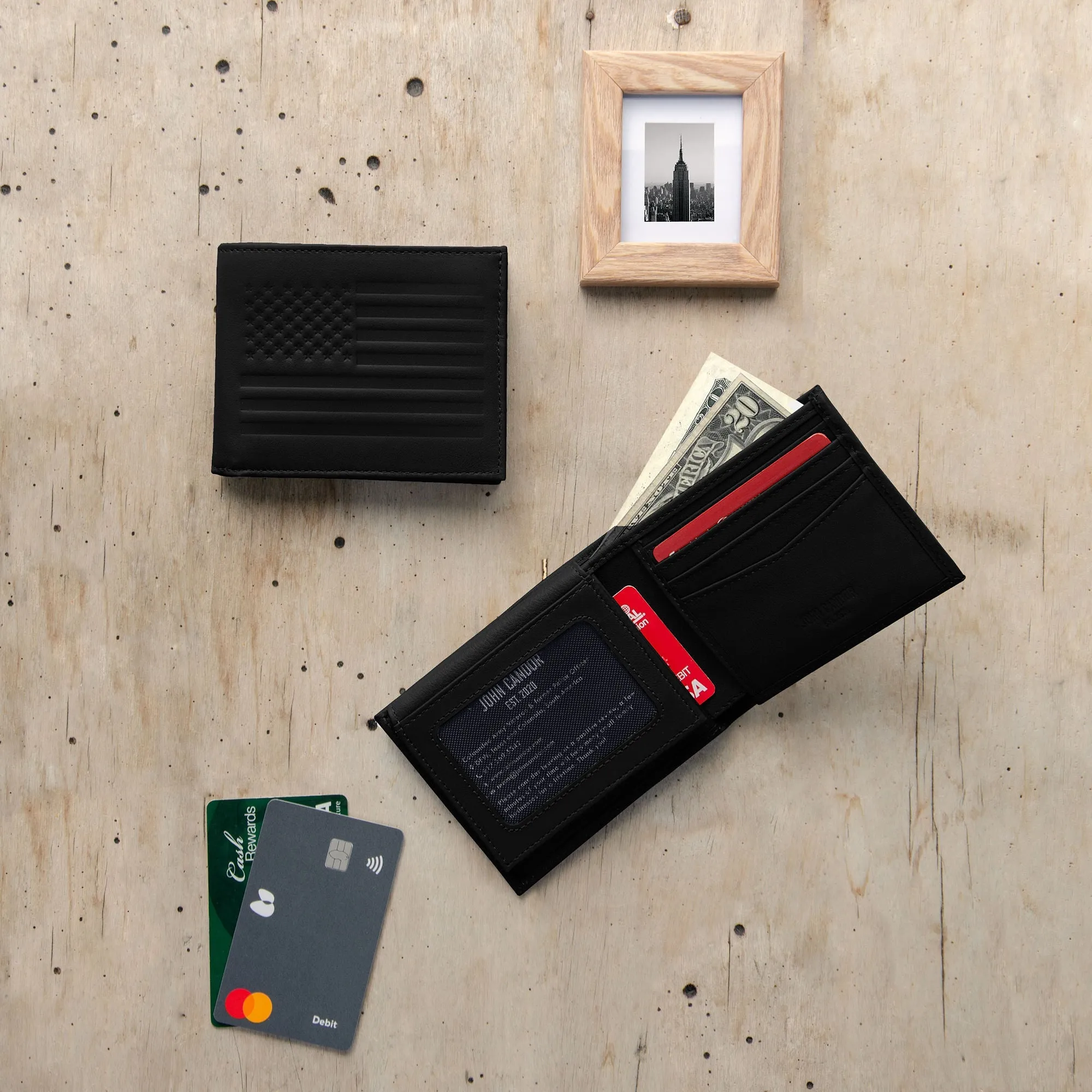 Carry-It-All Bifold Men's Leather Wallet (American Flag optional) - Image 4