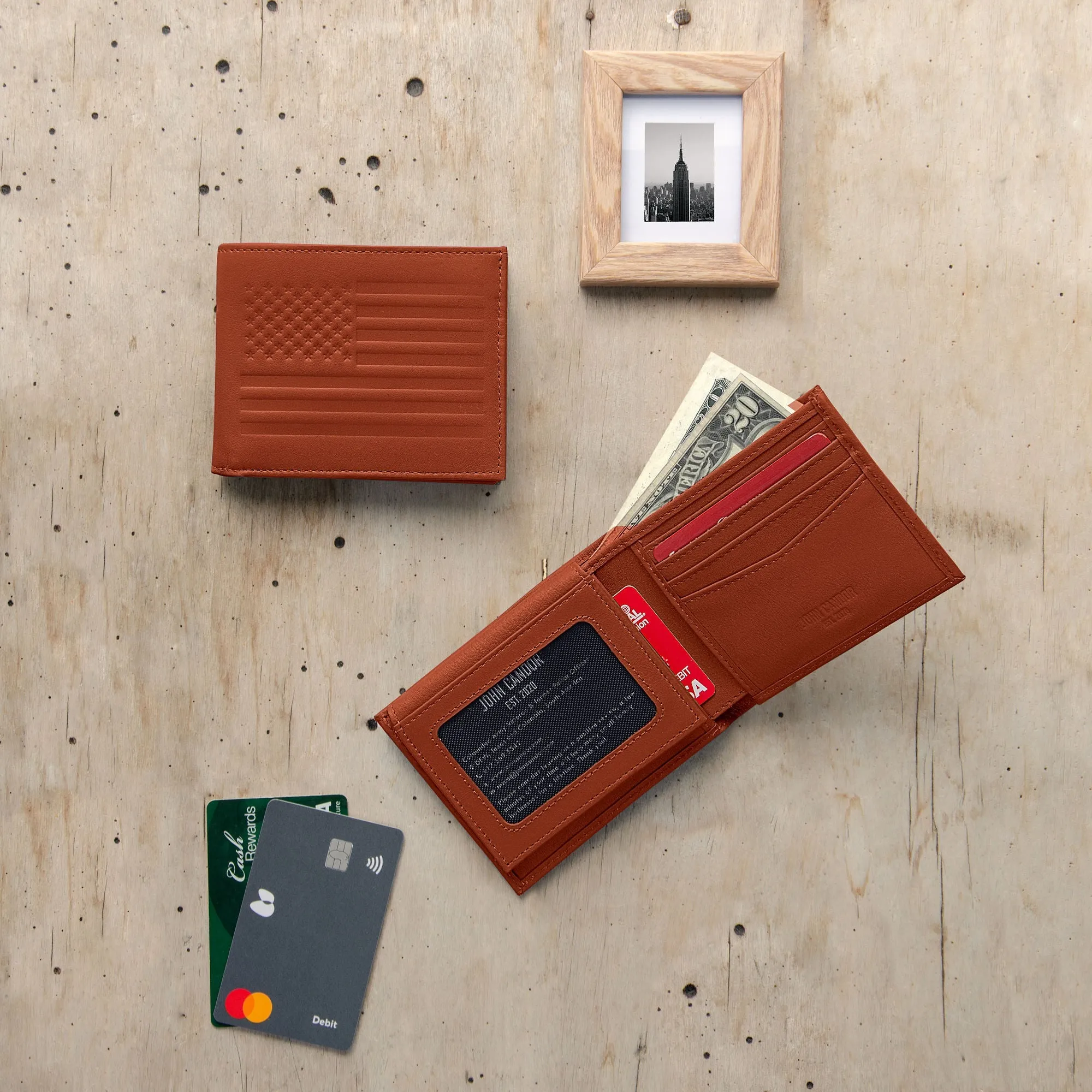 Carry-It-All Bifold Men's Leather Wallet (American Flag optional) - Image 49