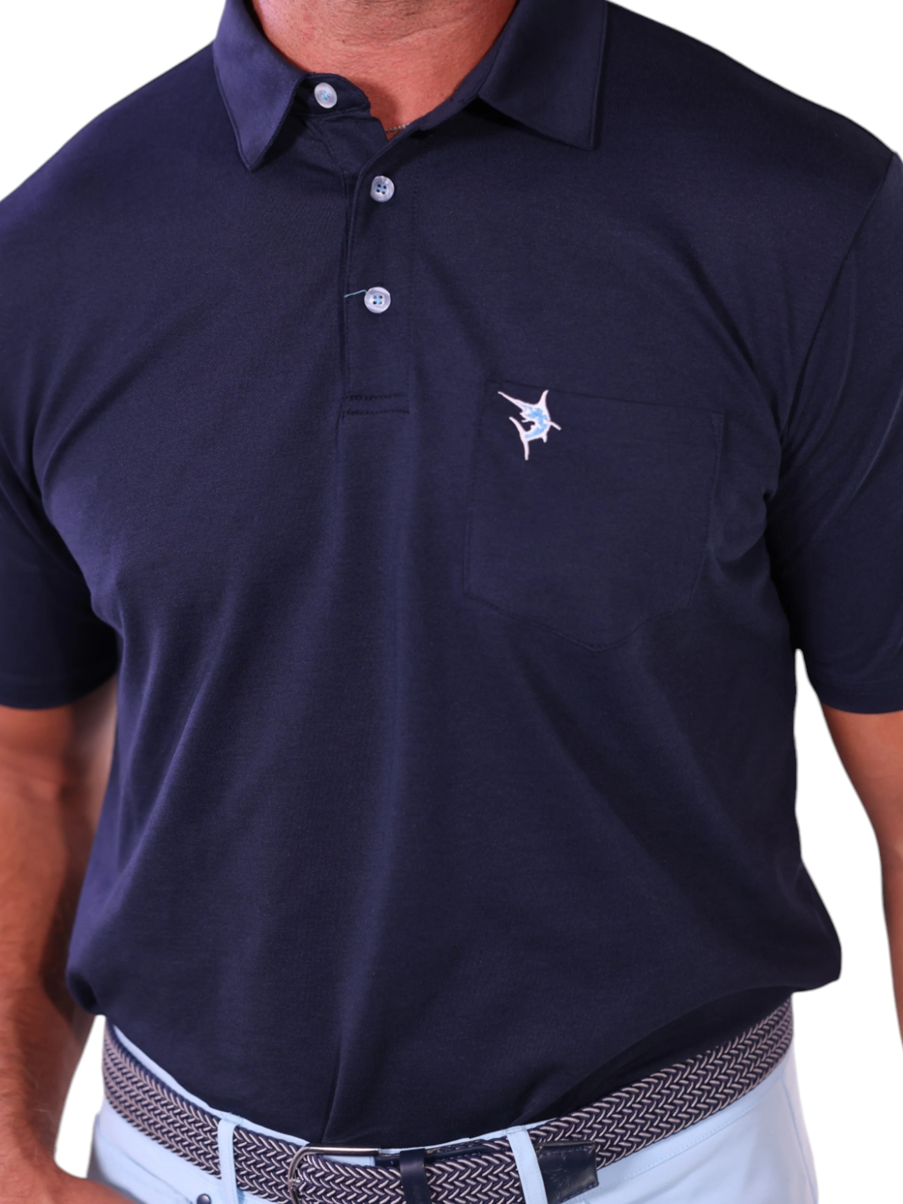 Men's Charleston Classic Cotton Polo. Navy - Image 3