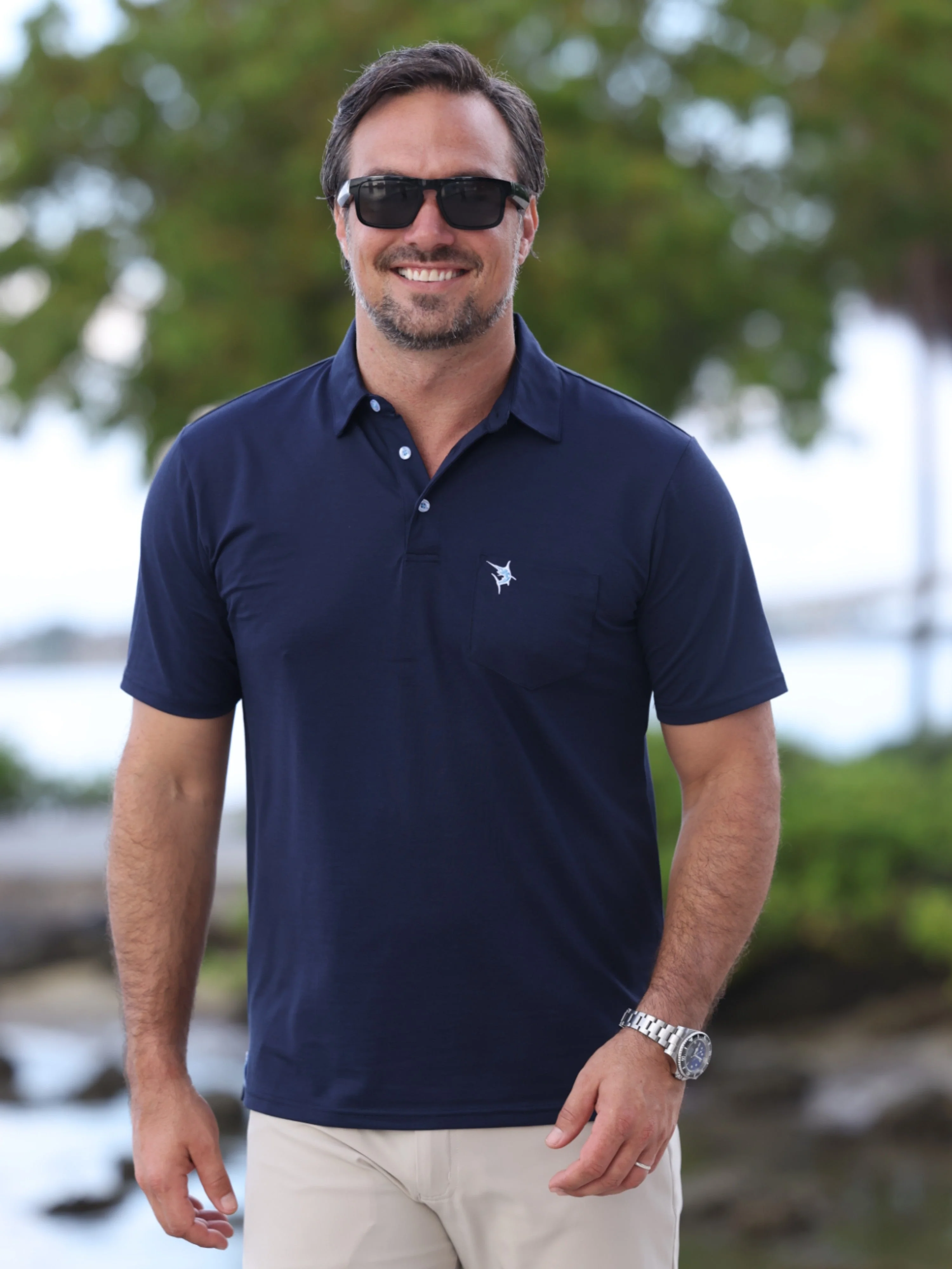 Men's Charleston Classic Cotton Polo. Navy - Image 4