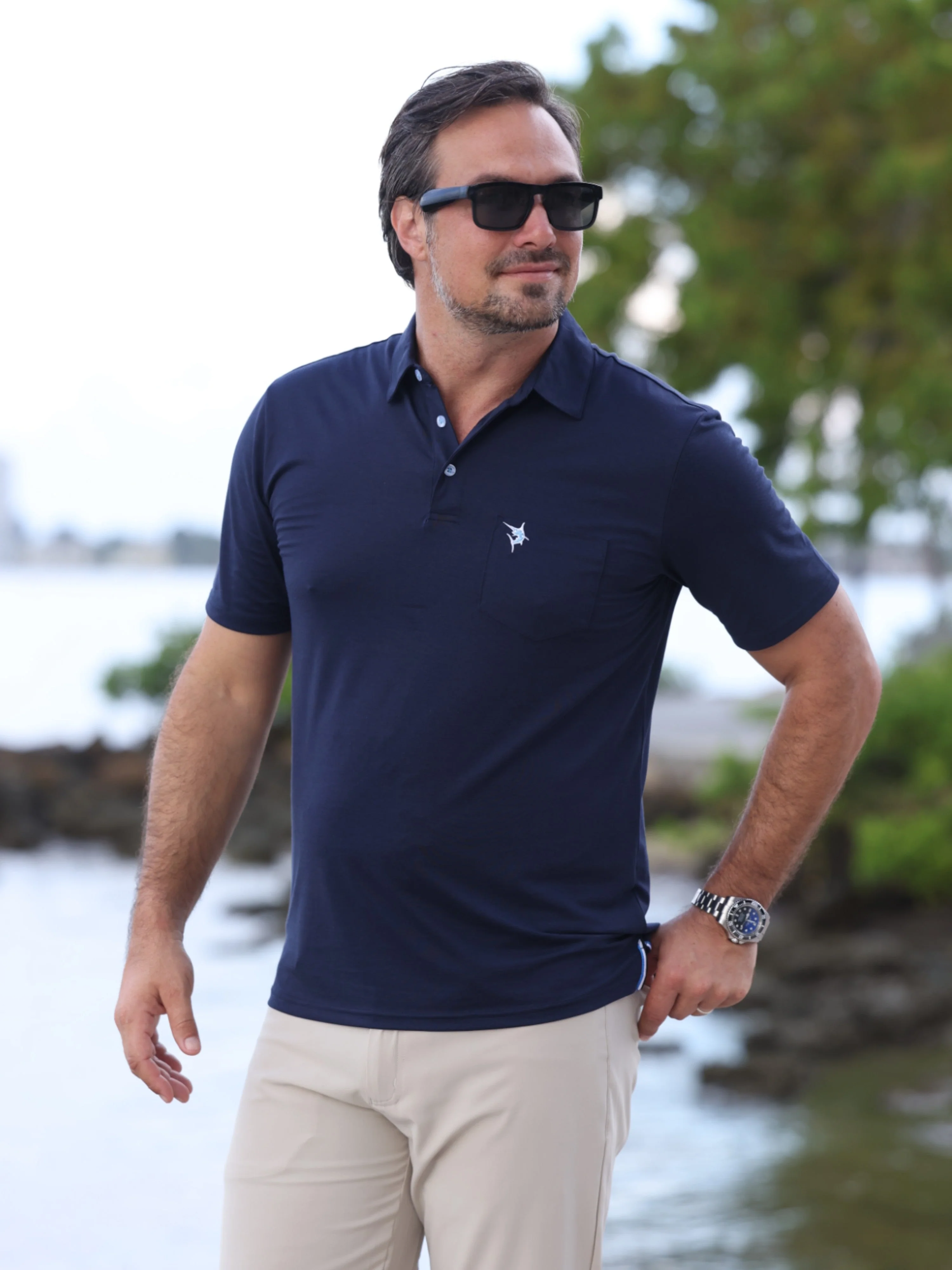 Men's Charleston Classic Cotton Polo. Navy - Image 5