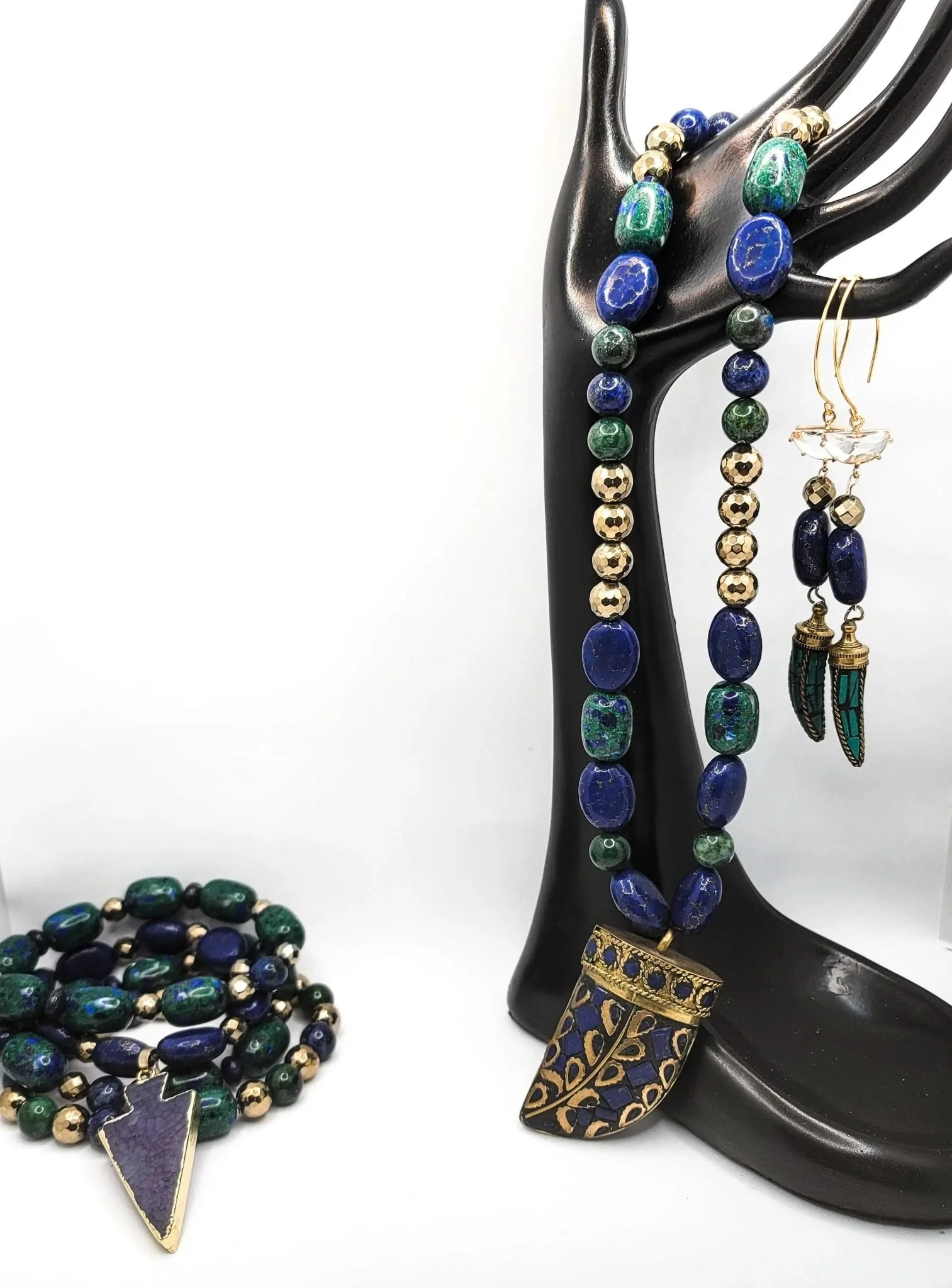 Chrysocolla and Lapis Lazuli Gemstone Jewelry Set - Image 2