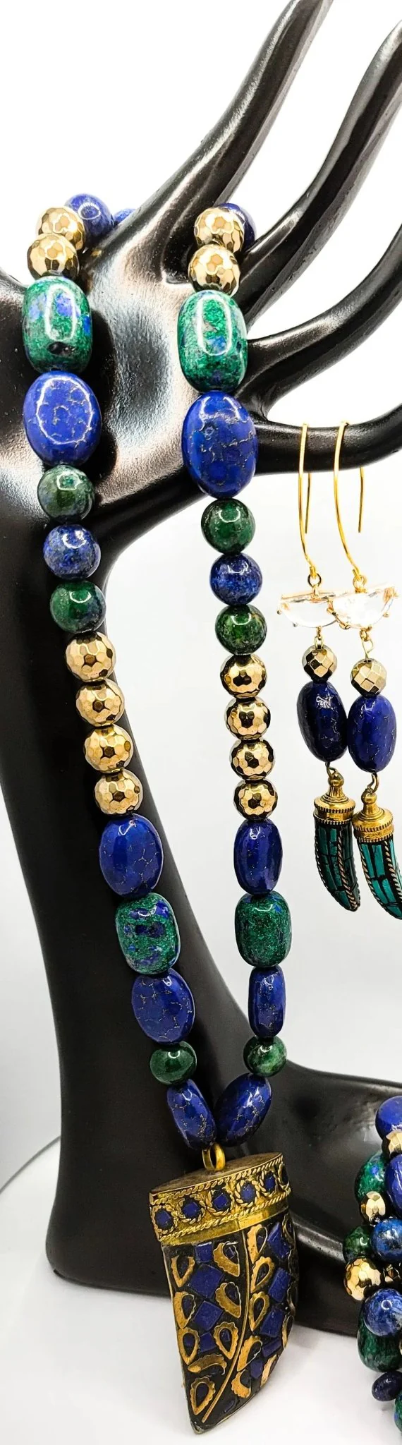 Chrysocolla and Lapis Lazuli Gemstone Jewelry Set - Image 4