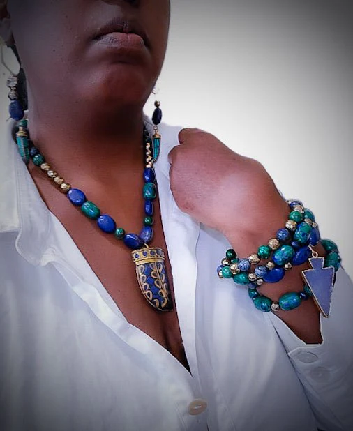 Chrysocolla and Lapis Lazuli Gemstone Jewelry Set - Image 5