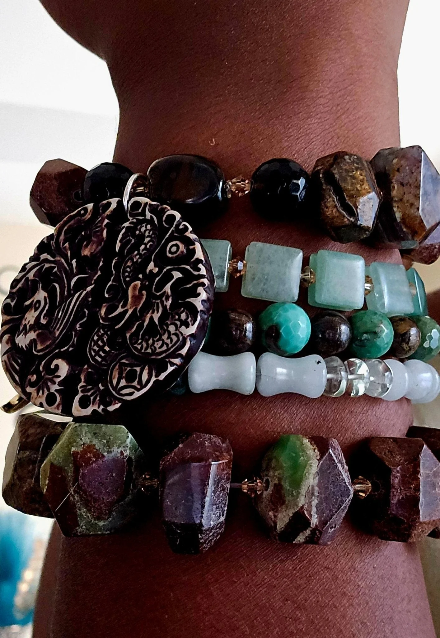 Chrysoprase and Jade Bracelet Set - Image 2