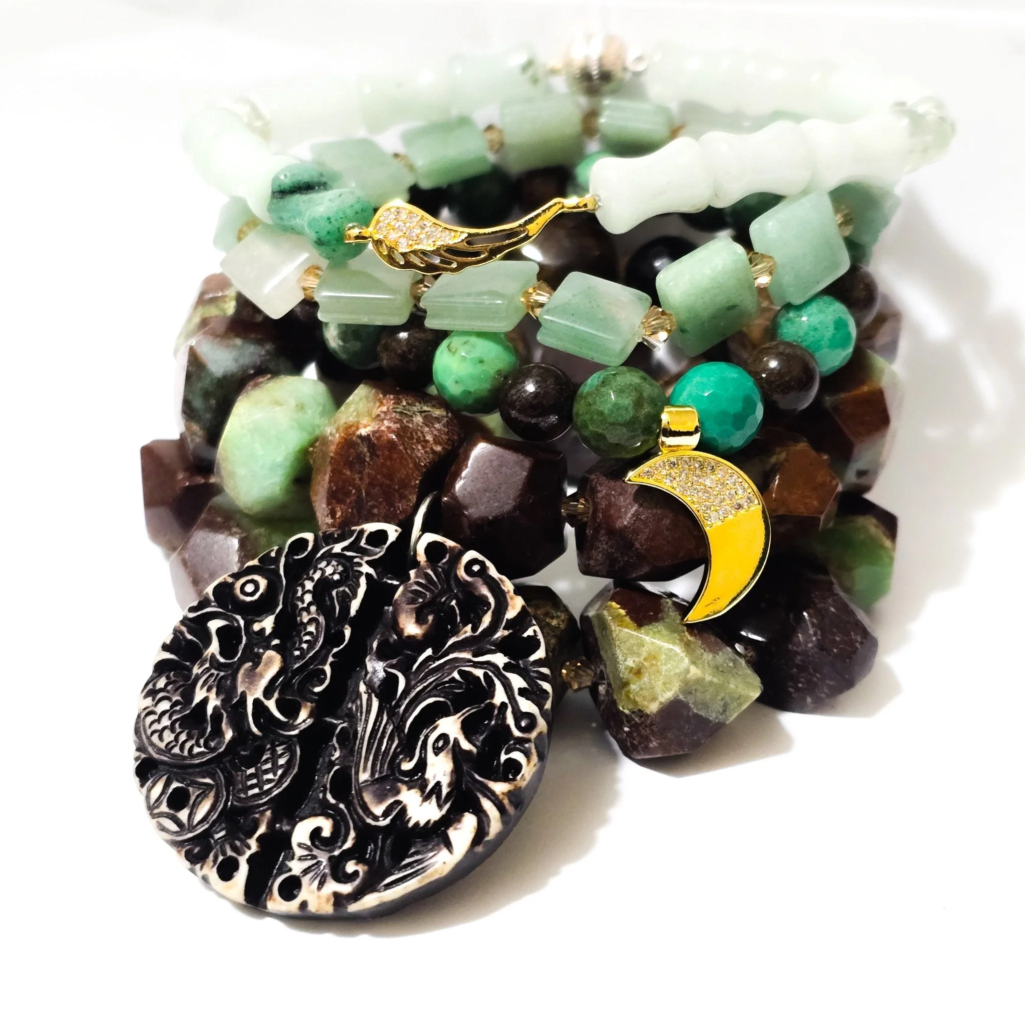 Chrysoprase and Jade Bracelet Set - Image 3