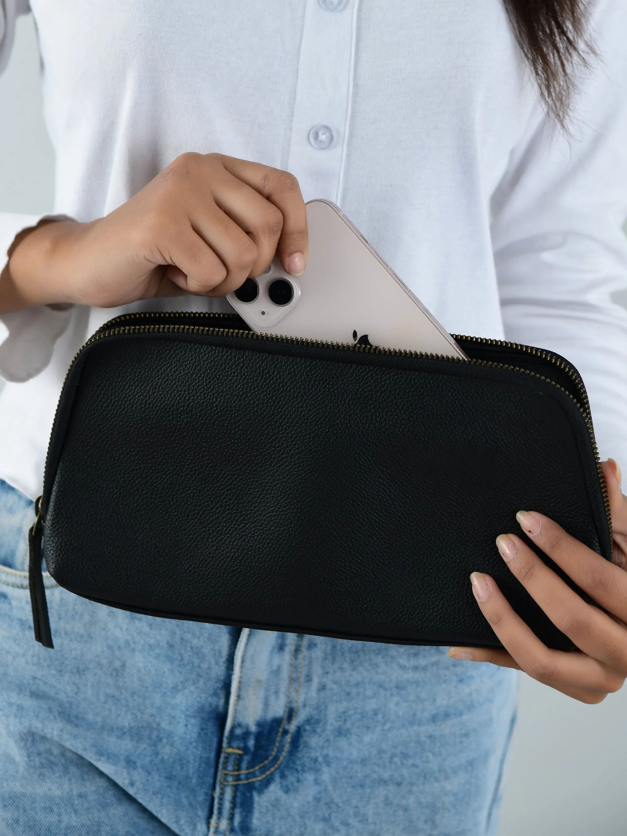 Classic Black Leather Clutch - Image 2