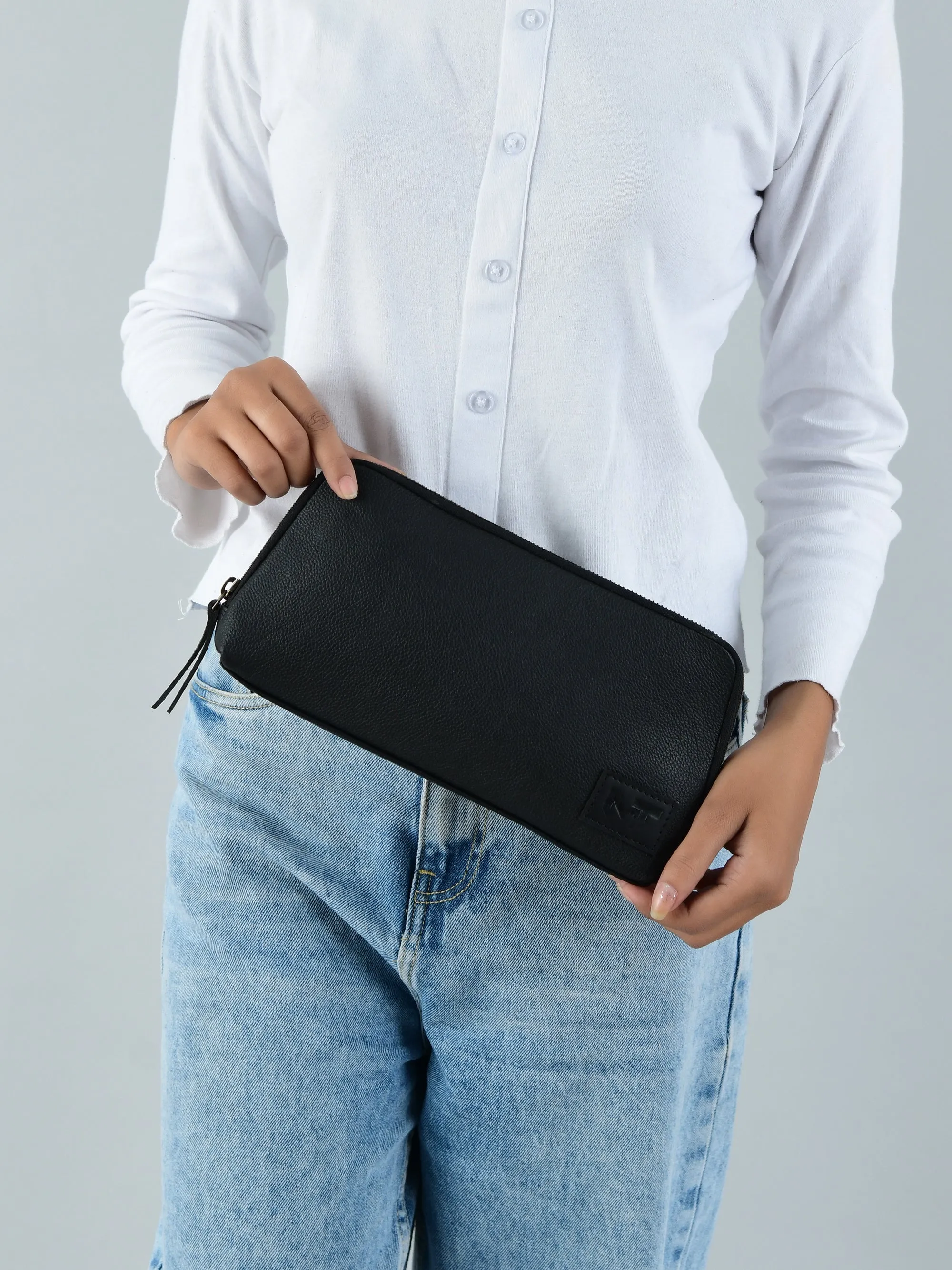 Classic Black Leather Clutch - Image 9