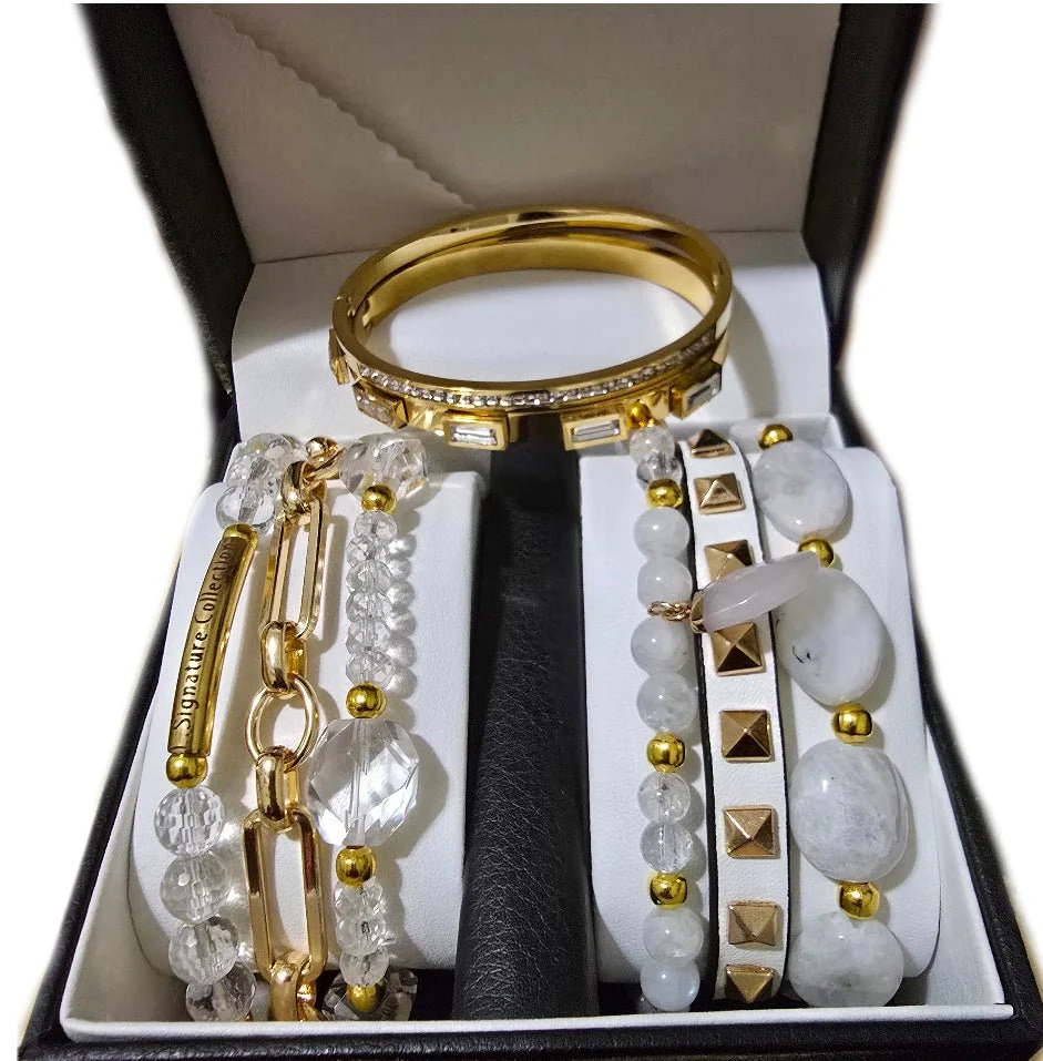 Clear Quartz and Moonstone Stacked Bracelet Set - Image 3