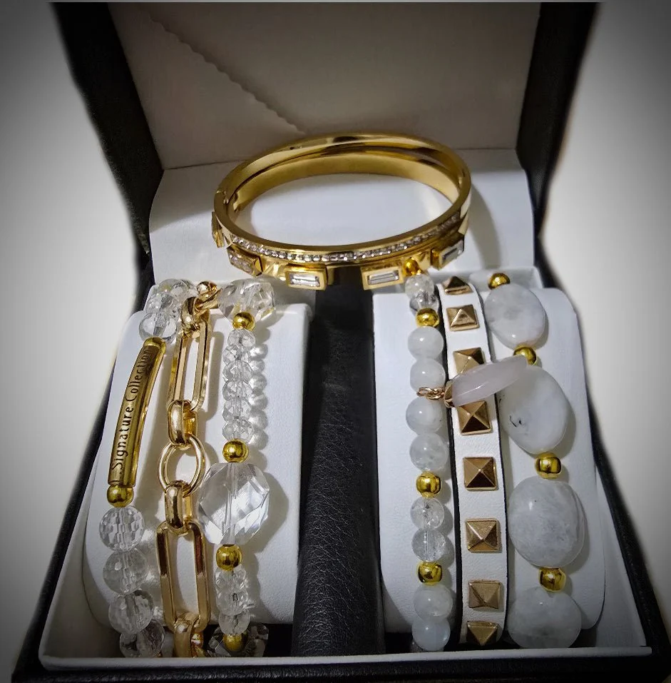 Clear Quartz and Moonstone Stacked Bracelet Set - Image 4