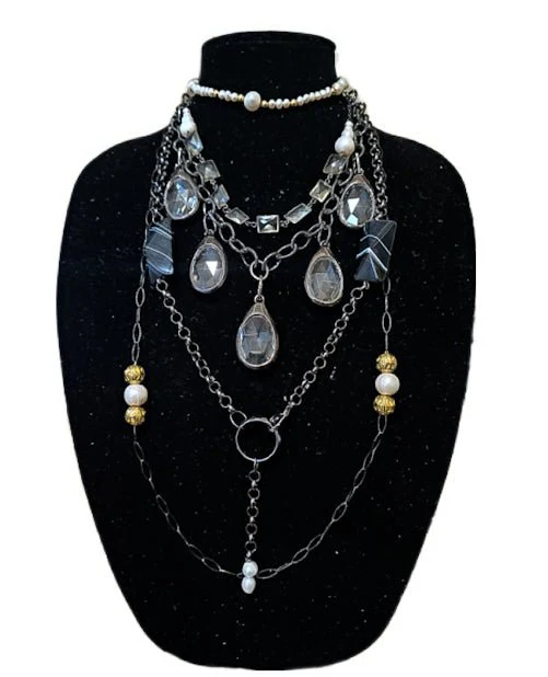 Clear Quartz Gunmetal Layered Necklace