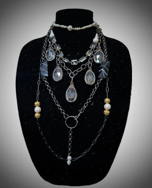 Clear Quartz Gunmetal Layered Necklace - Image 2
