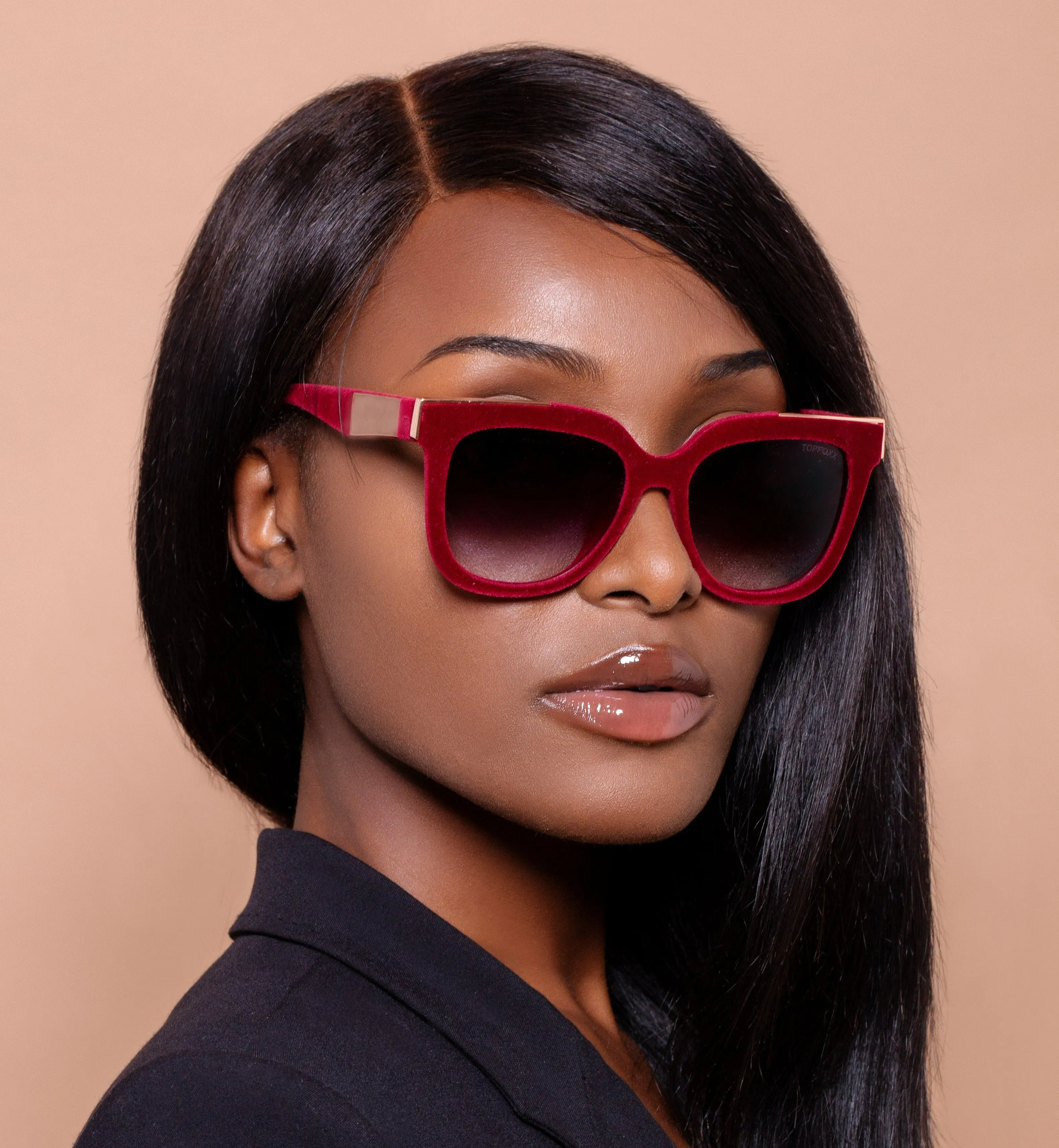 Coco - Red Velvet Frame Black Lens Wayfarer Sunglasses - Image 2