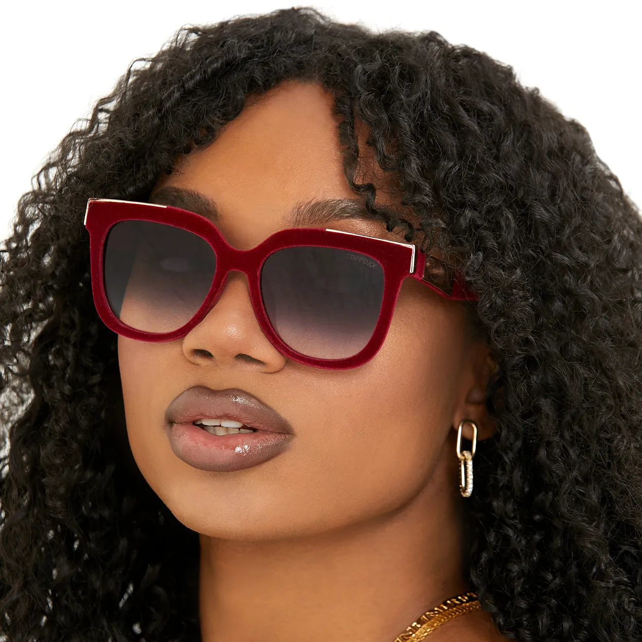 Coco - Red Velvet Frame Black Lens Wayfarer Sunglasses - Image 3