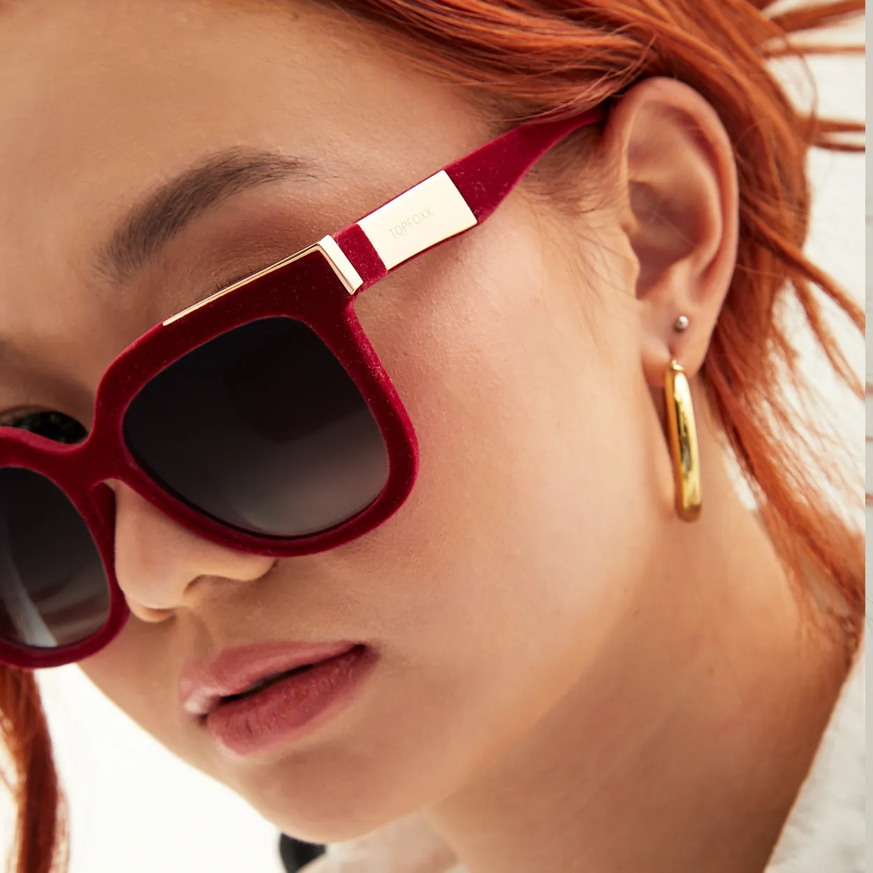Coco - Red Velvet Frame Black Lens Wayfarer Sunglasses - Image 5