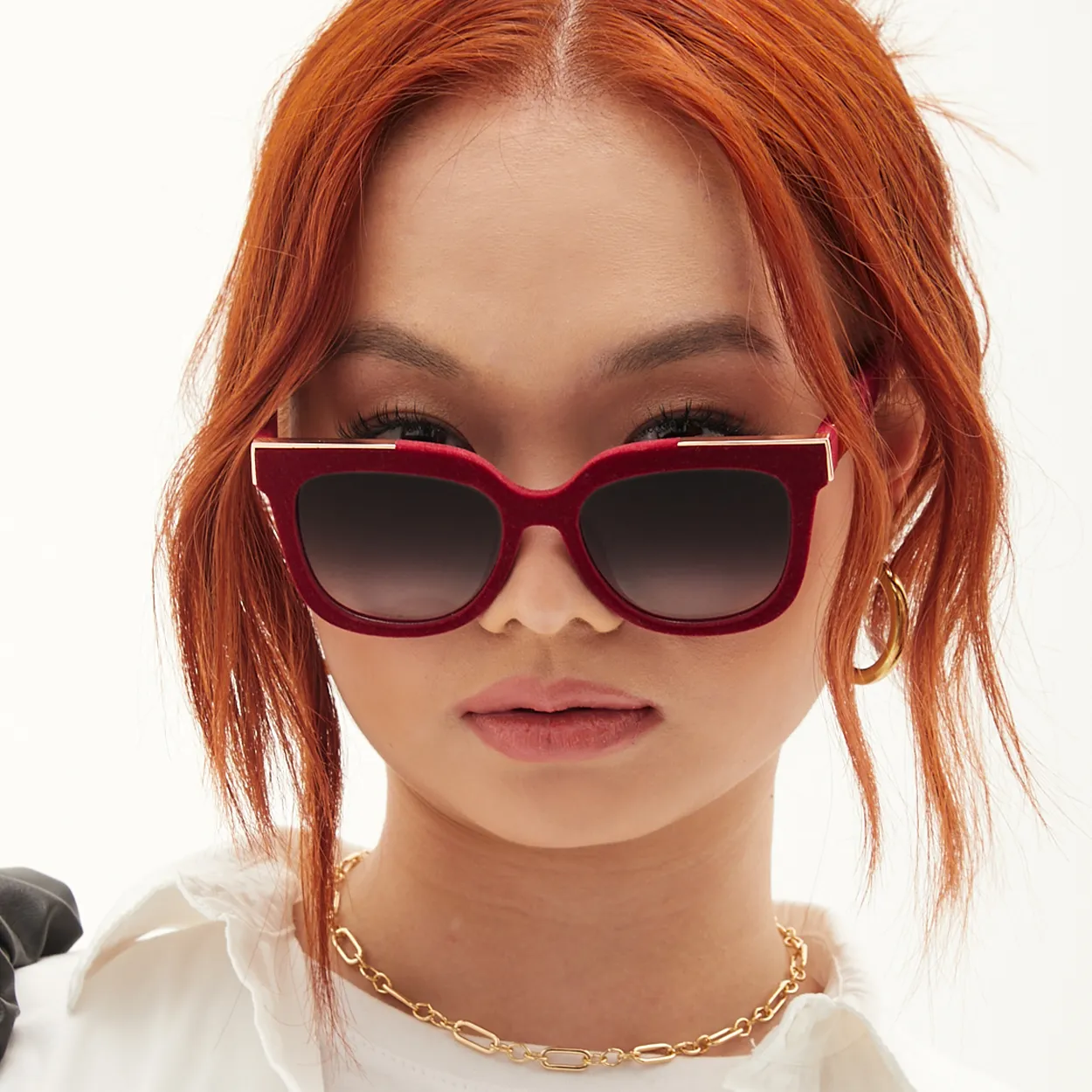 Coco - Red Velvet Frame Black Lens Wayfarer Sunglasses - Image 7