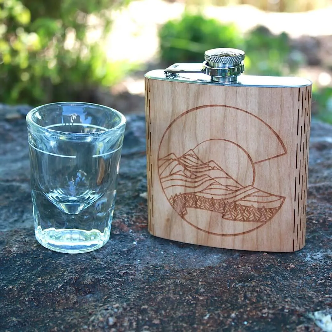 Colorado Landscape 6 oz. Wooden Hip Flask (Outdoor Adventure Series - Art by Ben McKenzie) - Image 3