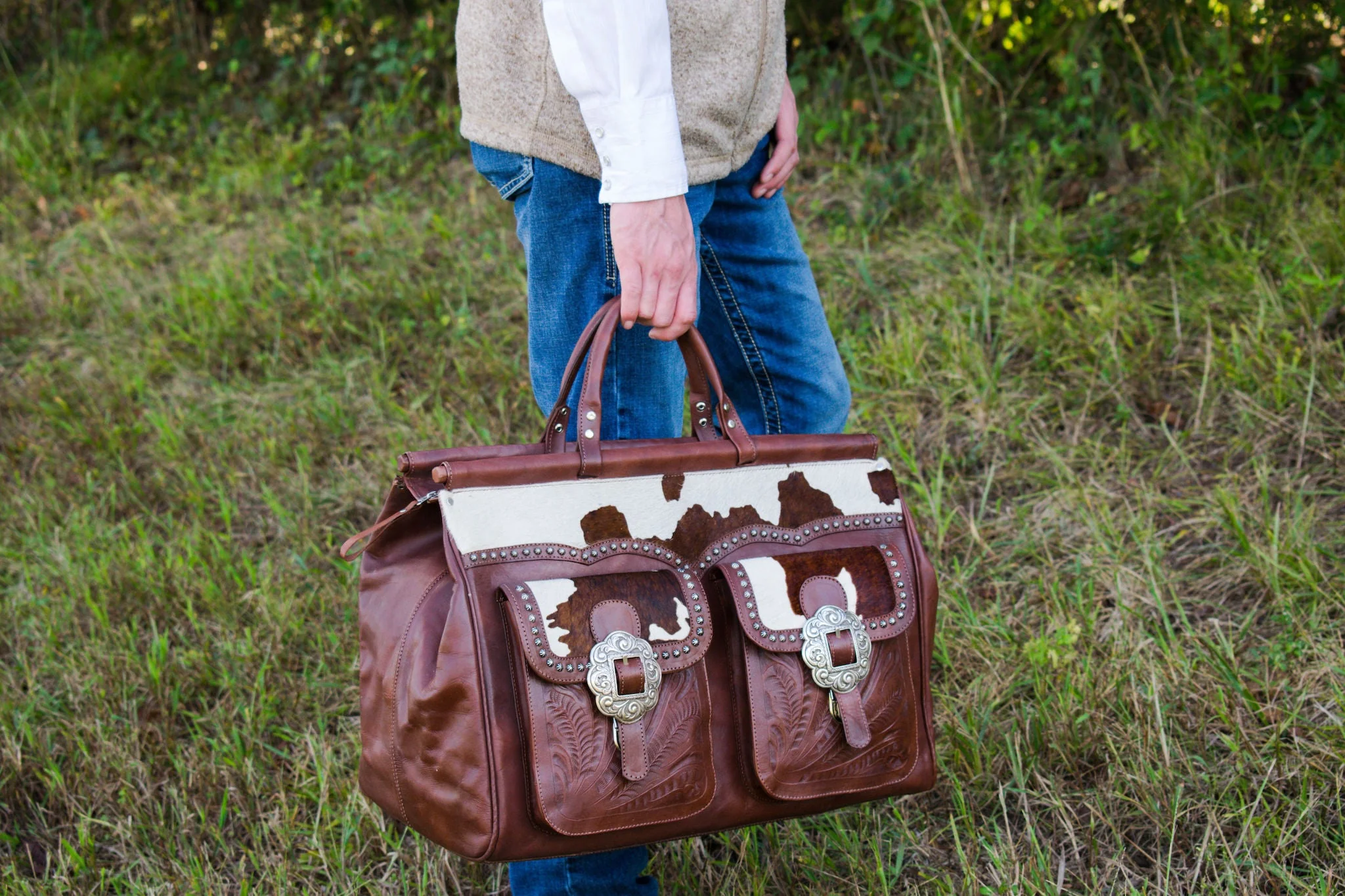 Cowtown Zip-Top Duffel Bag w/ Hair-On Hide - Image 5