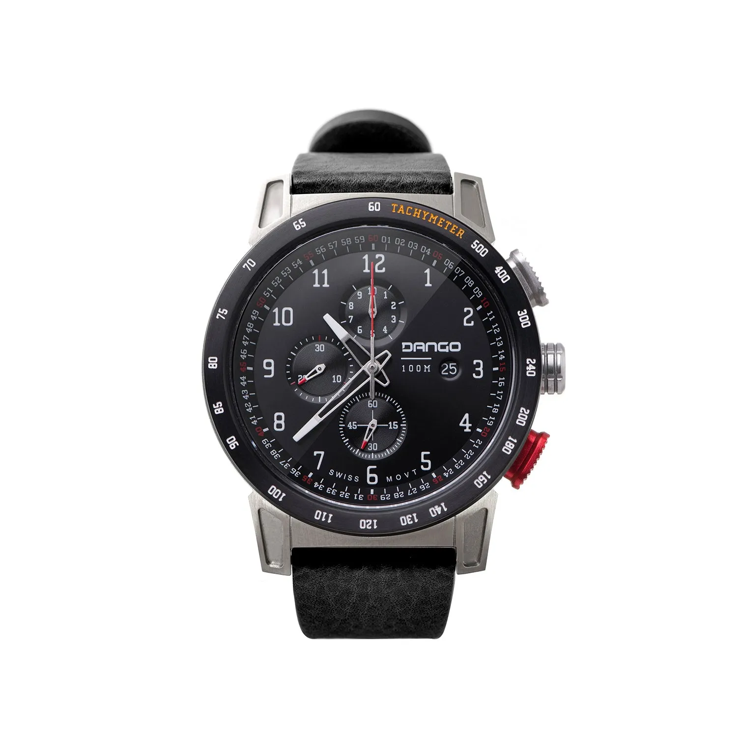 CR-01 - Chrono Men's Watch with Italian Leather Strap - Jet Black