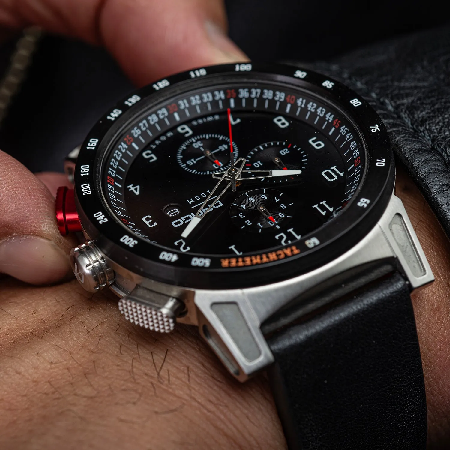CR-01 - Chrono Men's Watch with Italian Leather Strap - Jet Black - Image 10