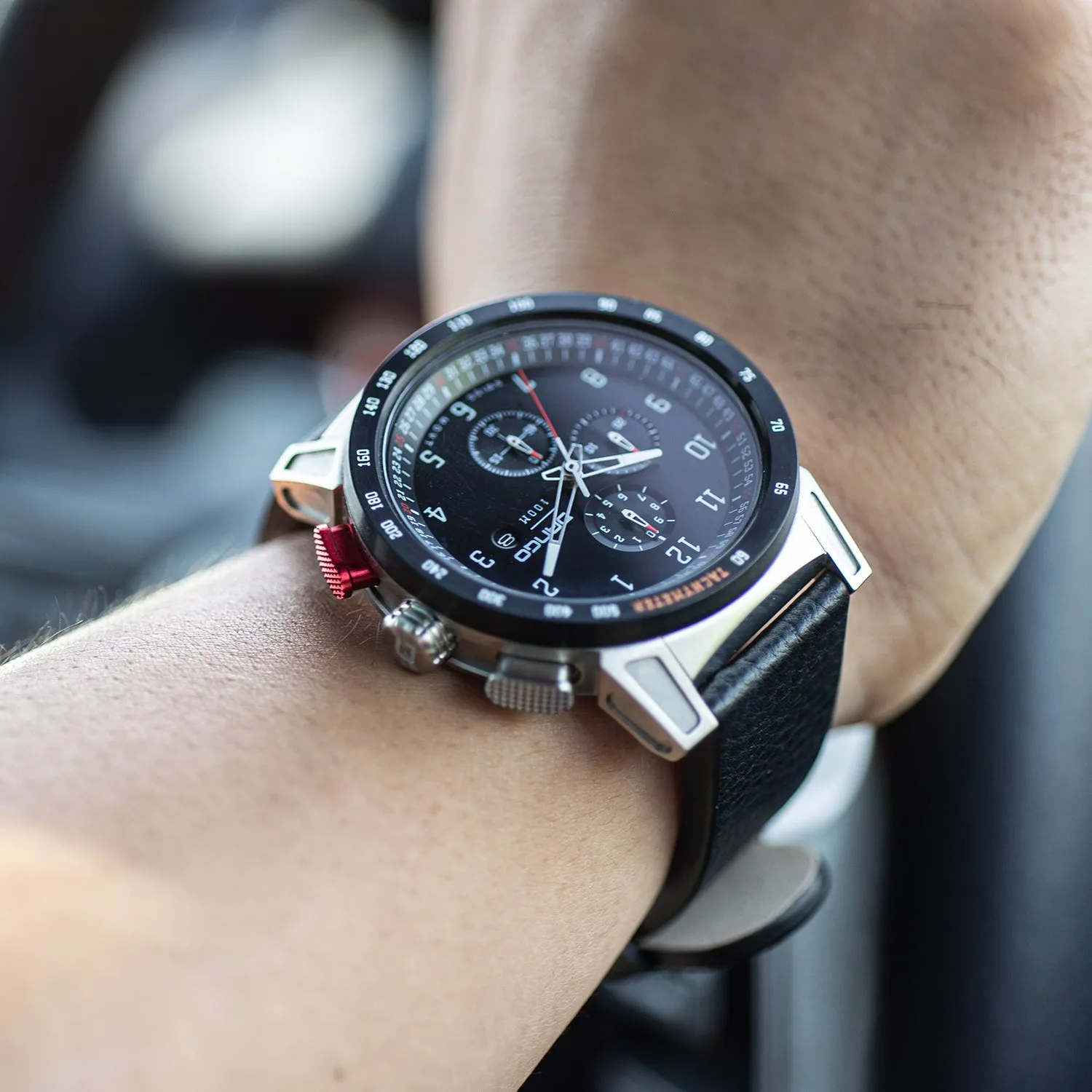 CR-01 - Chrono Men's Watch with Italian Leather Strap - Jet Black - Image 14