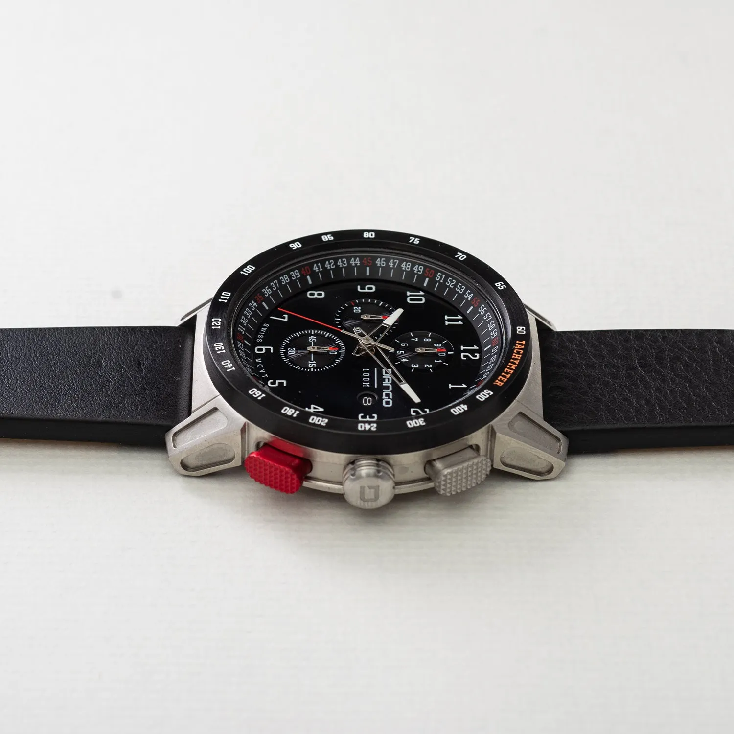CR-01 - Chrono Men's Watch with Italian Leather Strap - Jet Black - Image 2