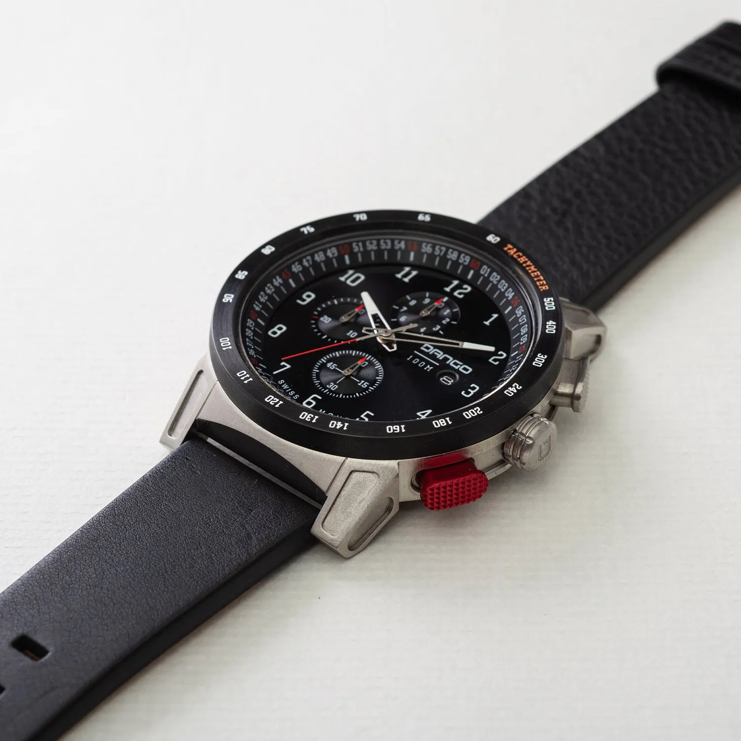 CR-01 - Chrono Men's Watch with Italian Leather Strap - Jet Black - Image 4