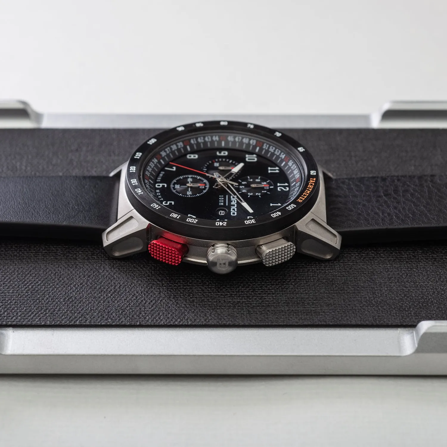 CR-01 - Chrono Men's Watch with Italian Leather Strap - Jet Black - Image 5