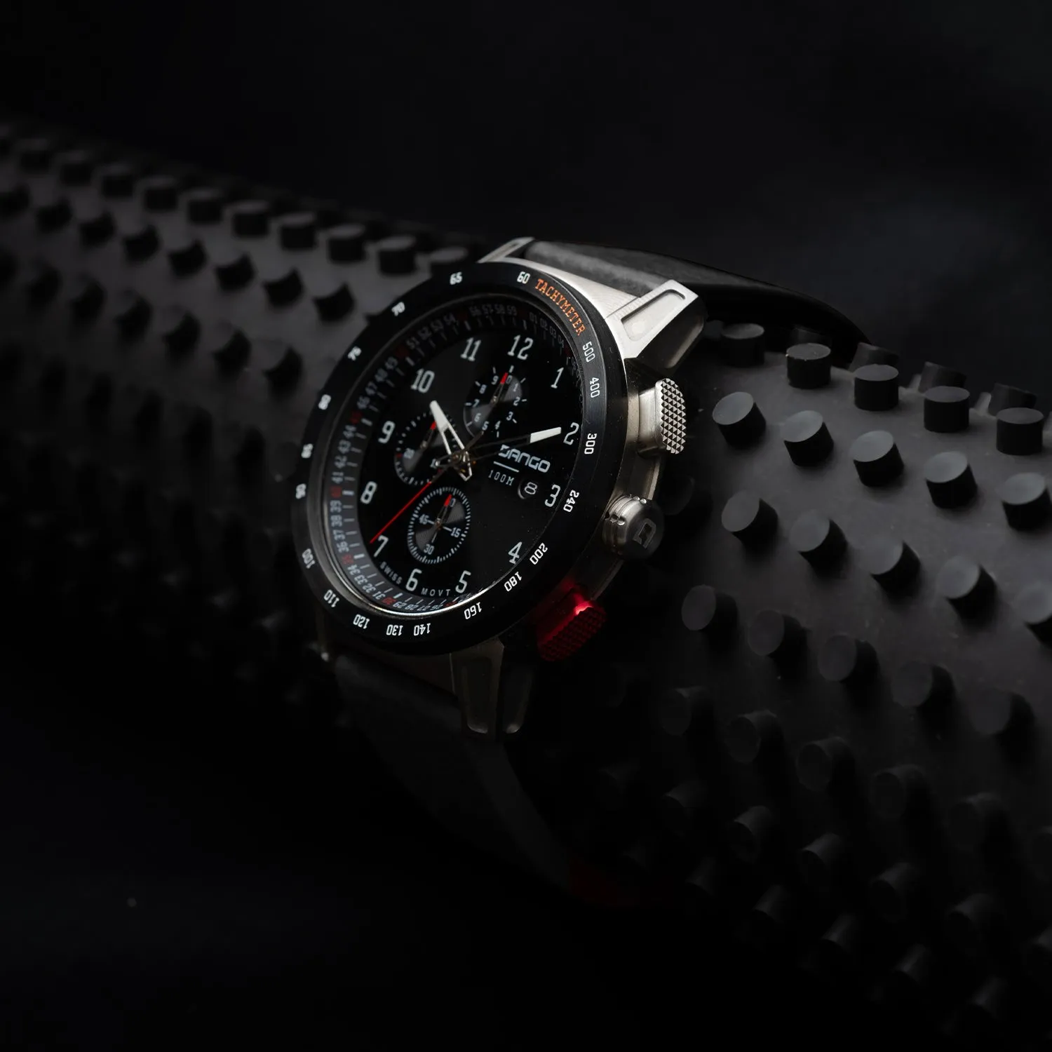 CR-01 - Chrono Men's Watch with Italian Leather Strap - Jet Black - Image 6