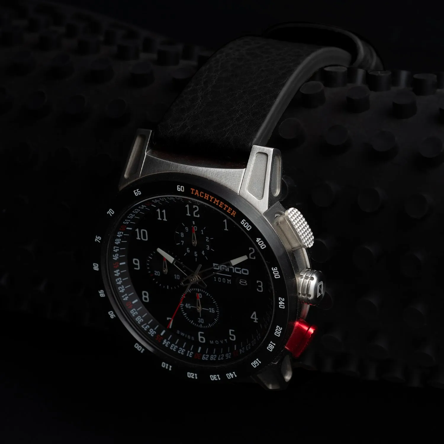 CR-01 - Chrono Men's Watch with Italian Leather Strap - Jet Black - Image 7