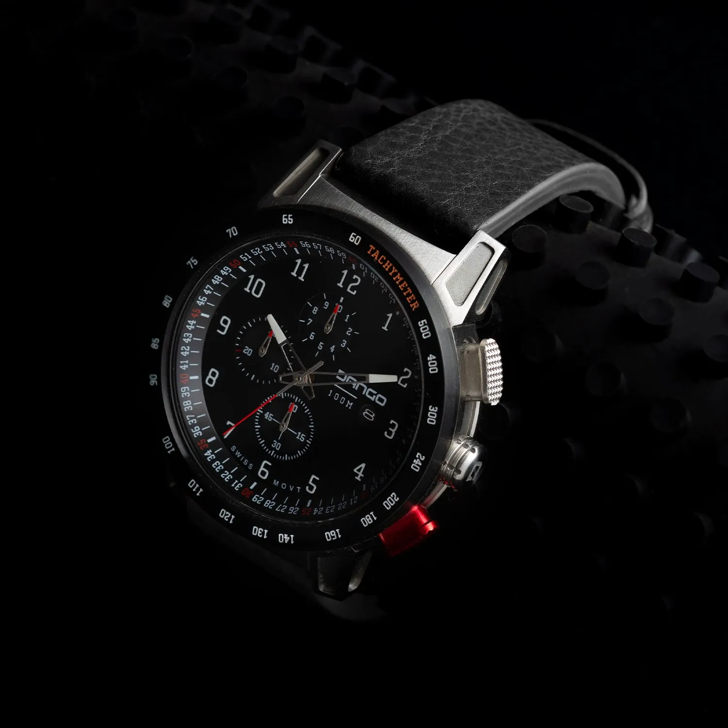 CR-01 - Chrono Men's Watch with Italian Leather Strap - Jet Black - Image 8