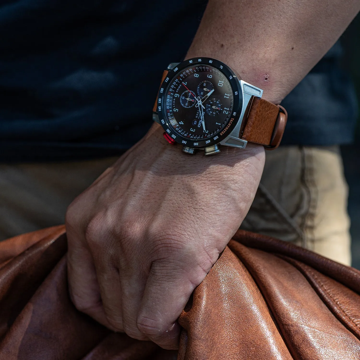 CR-01 - Chrono Men's Watch with Italian Leather Strap - Whiskey Brown - Image 12